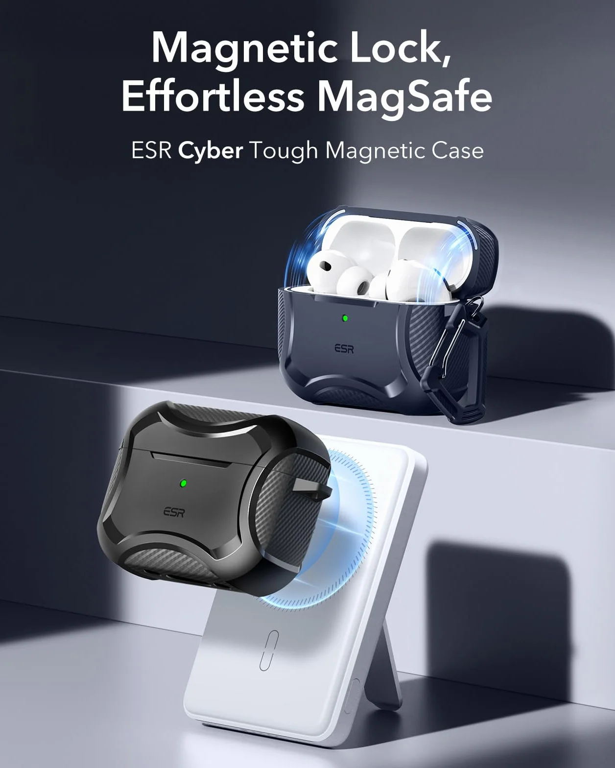 ESR Etui do AirPods Pro 3 (2025), kompatybilne z Airpods Pro 3. generacji (kabel USB-C), magnetyczna pokrywka, gotowe do MagSafe, potężna ochrona przed upadkiem, seria Cyber, czarne