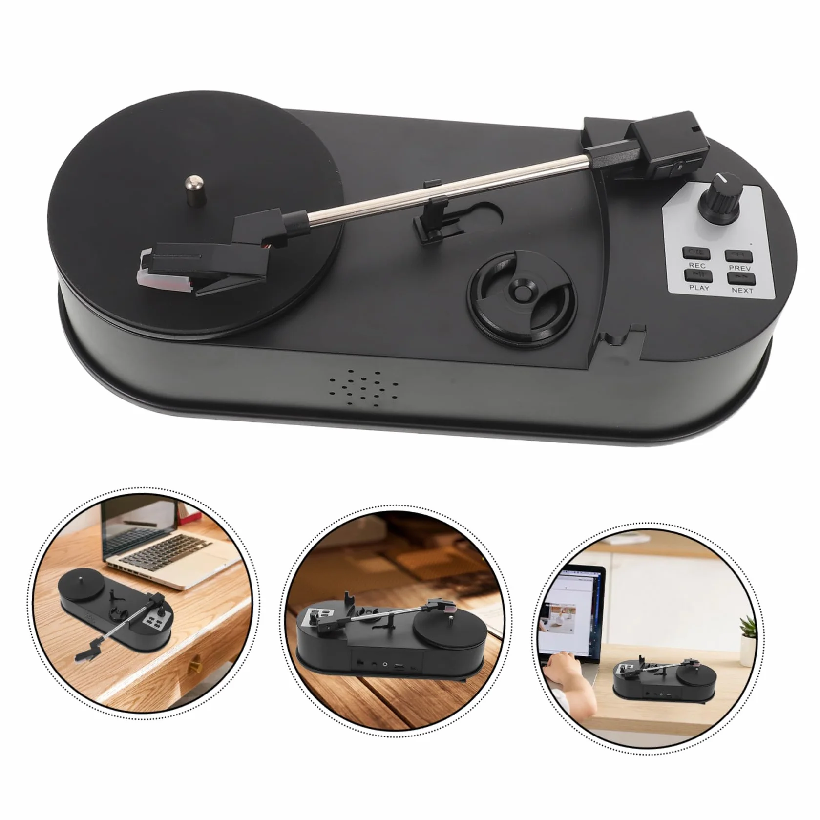 NUOBESTY USB Odtwarzacz Muzyki Winylowej Przenośny Głośnik W Stylu Vintage Retro Z Głośnikiem Odtwarzacz Albumów Abs Czarny