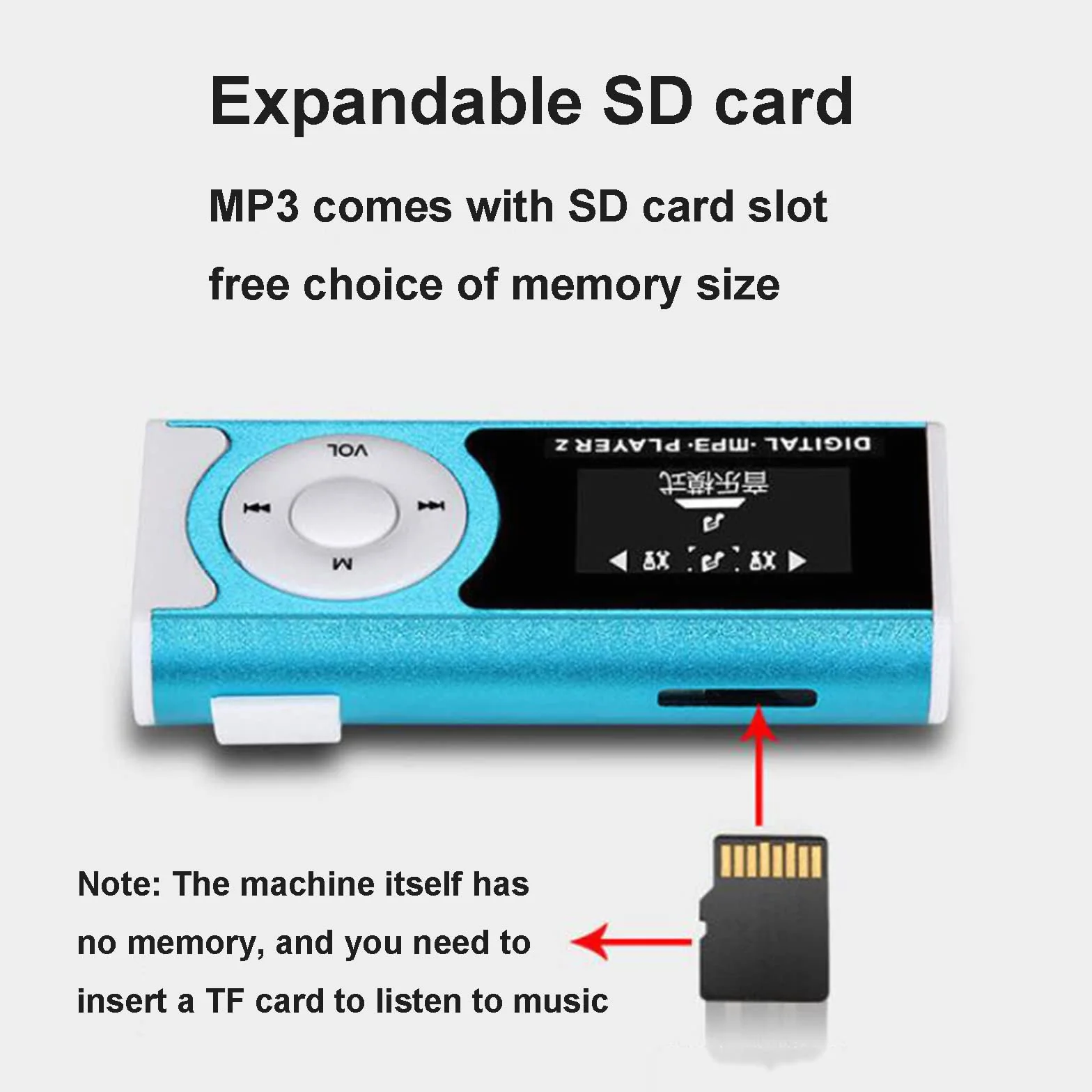 Przenośny sportowy odtwarzacz MP3, latarka mini Back Clip Student, z zestawem słuchawkowym i kartą pamięci,Pink,64GB