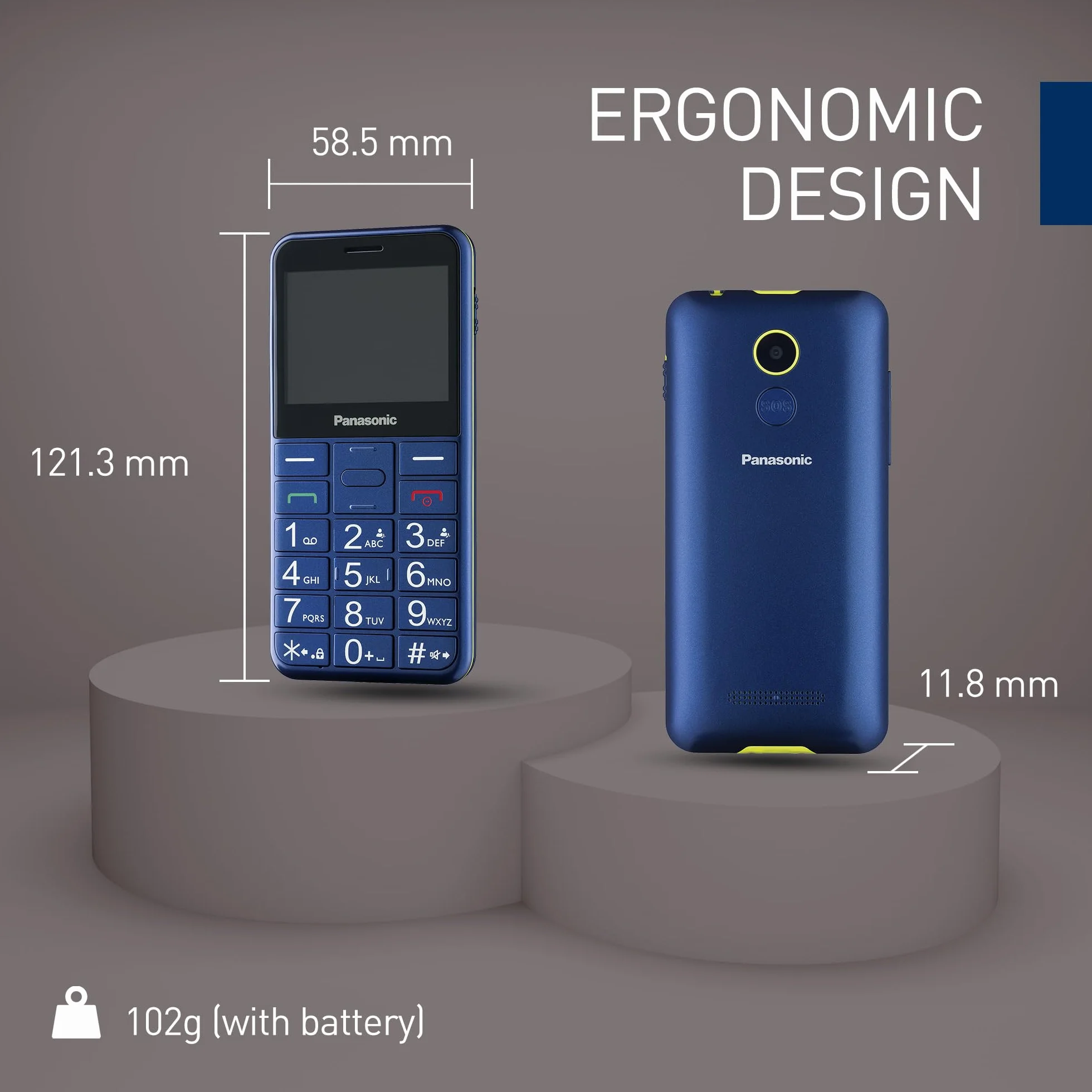 Panasonic KX-TU155 telefon komórkowy dla seniora (połączenia priorytetowe, czytelny ekran 2.4", podświetlane przyciski, jasna latarka LED), niebieski