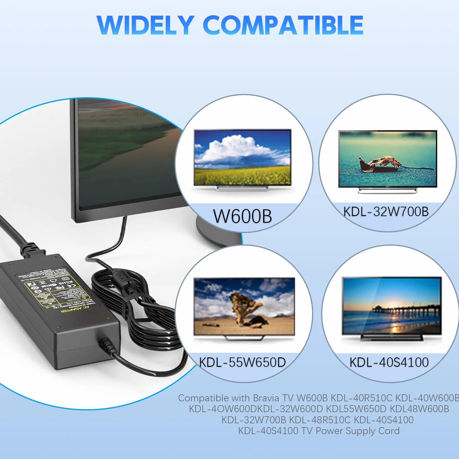 19.5V Zasilacz dla Sony Bravia TV KDL-32 KDL-40 KDL-42 KDL-48 KDL-24 90W Ładowarka Kabel Zasilacz W600B W650A W700B KDL32W700B KDL48W600B KDL48W590B Inteligentna ładowarka LCD HDTV