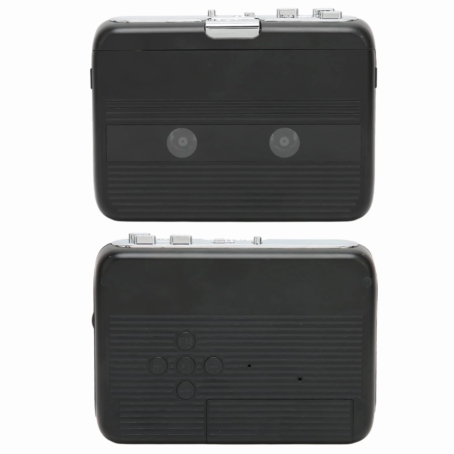 Odtwarzacz Kasetowy, Przenośny Odtwarzacz Kasetowy Bluetooth 5.0 z Funkcją Automatycznego Cofania Słuchawek Stereofoniczny Odtwarzacz Kasetowy z Funkcją Radia FM](Czarny)