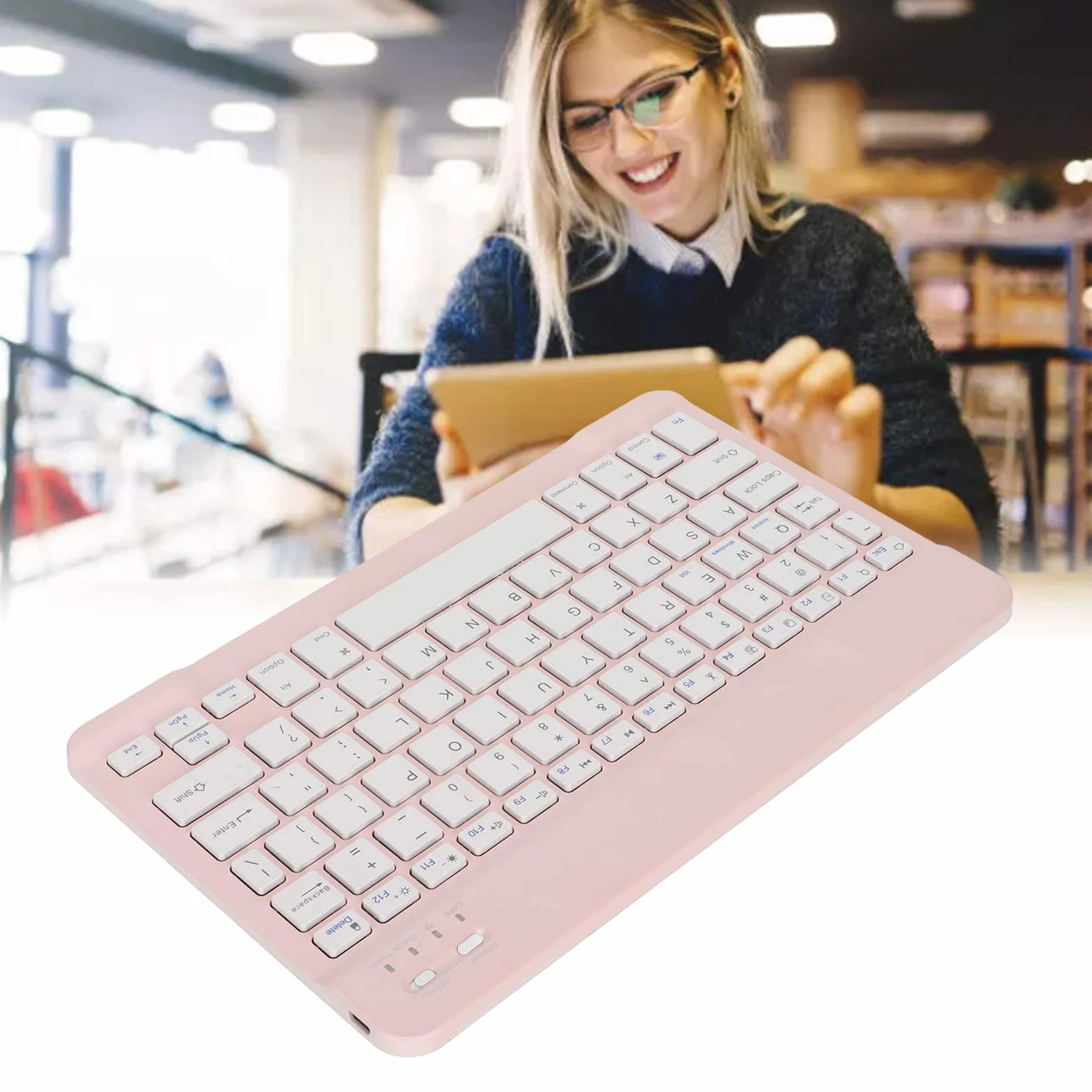 Bezprzewodowa Klawiatura Bluetooth, Uniwersalny Kompaktowy Ergonomiczny Telefon Komórkowy/tablet/laptop/komputer do Pisania, dla Systemu Android/IOS/Windows(różowy)