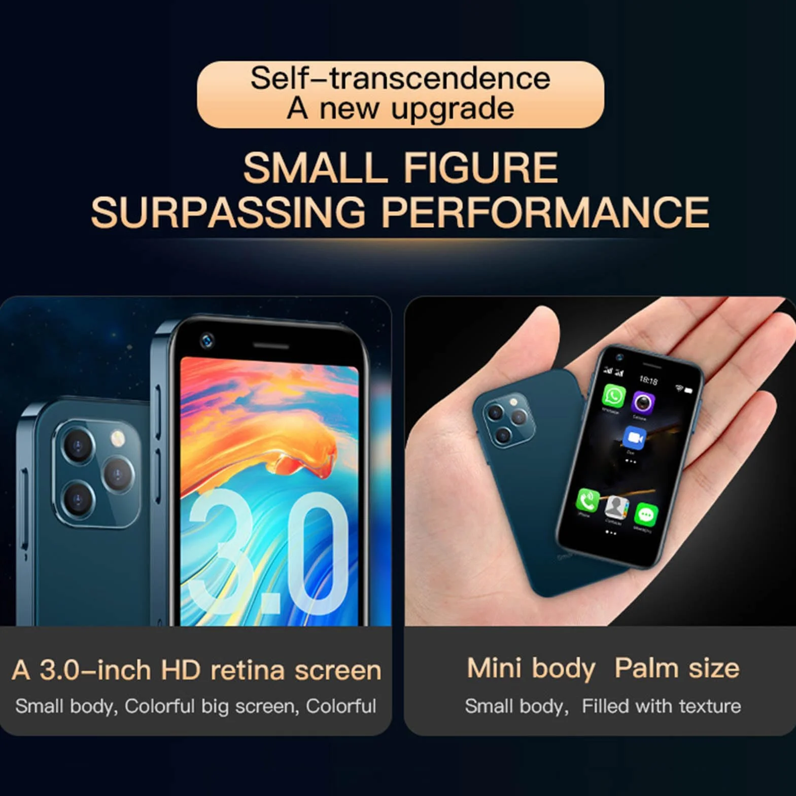 Smartfon SOYES XS12 Pro Mini 4G, 3,0-calowy Wyświetlacz 4 GB RAM i 64 GB ROM, Telefon Komórkowy Dual Sim, Bateria 2000 MAh, Kieszonkowy Telefon Komórkowy 5 MP + 13 MP dla (Sakura