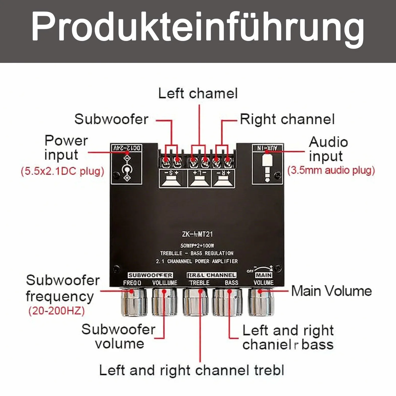 GERUI Moduł wzmacniacza audio ZK-MT21 2.1 Kanał Cyfrowy wzmacniacz mocy Bluetooth Wzmacniacz płyty wzmacniacza