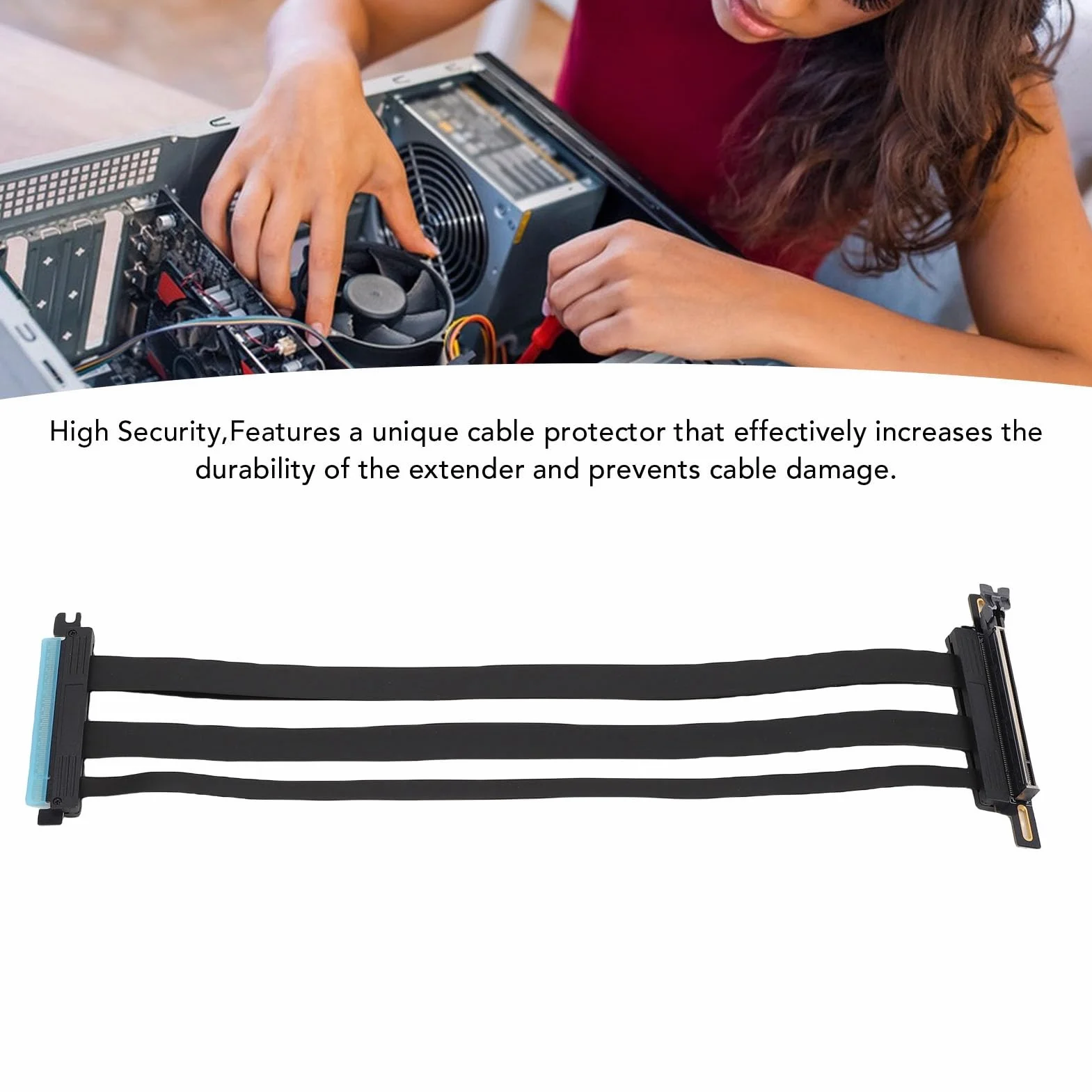 Naroote Kabel Nośny PCIe 5.0, Kabel Przedłużający GPU 128 Gb/s, Kątowy 90 Stopni do Pionowego Montażu Karty Graficznej, Idealny do Obudów Komputerów PC, Serwerowych Systemów Gier ITX (40cm)