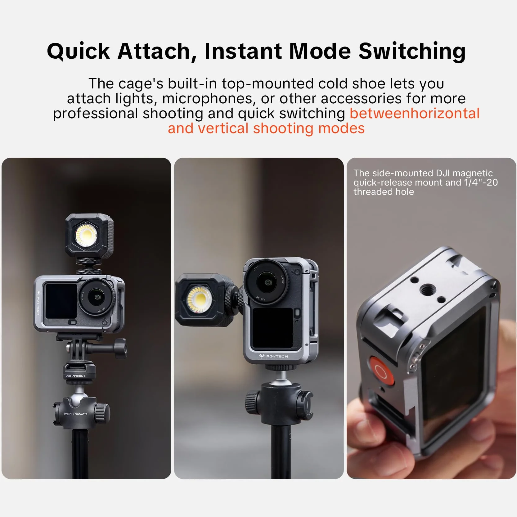 PGYTECH StreetPro Zestaw Uchwyt do Dji Osmo Action 6, Klatka Rig | Ergonomiczny Uchwyt, Mocowanie Zimna Stopka, Szybki Montaż, Stabilny Zestaw Vlogging, Lekkie Aluminium