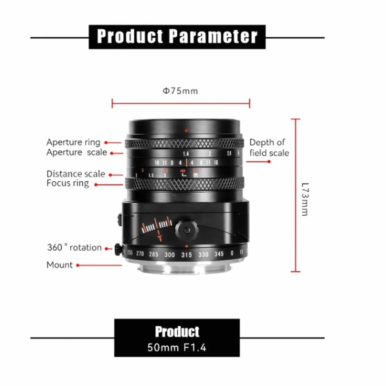 Obiektyw Aparatu Półramkowego 50 Mm F1,4 z dużą przysłoną, Uchylny Obiektyw Portretowy z ręczną regulacją Ostrości do Mocowania E, Kompatybilny z A6000 A6300 A6400 A7C A9 NEX-3