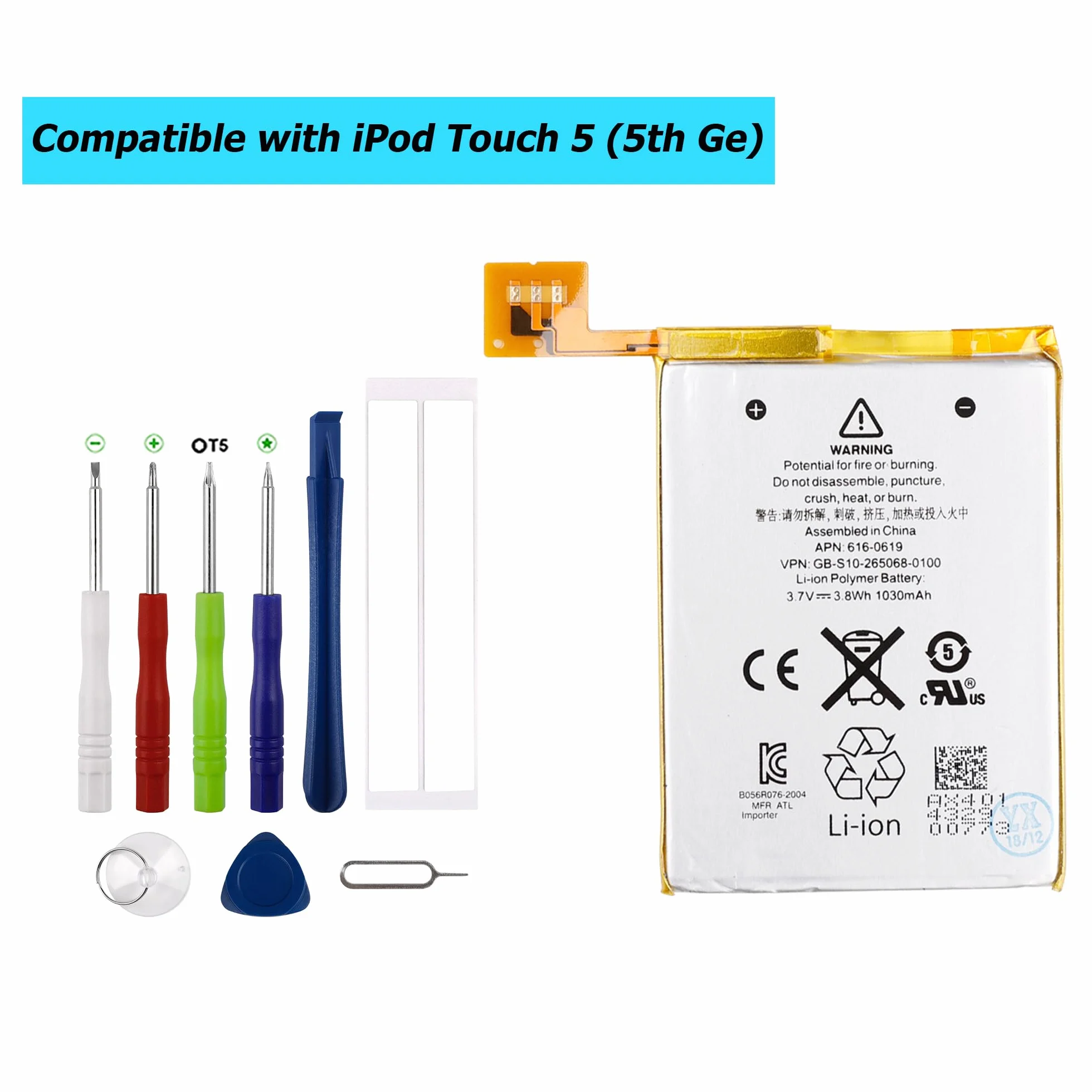 Akumulator zastępczy kompatybilny z iPod Touch 5 (5. generacji) A1421 A1509 16GB 32GB 64GB z zestawem narzędzi
