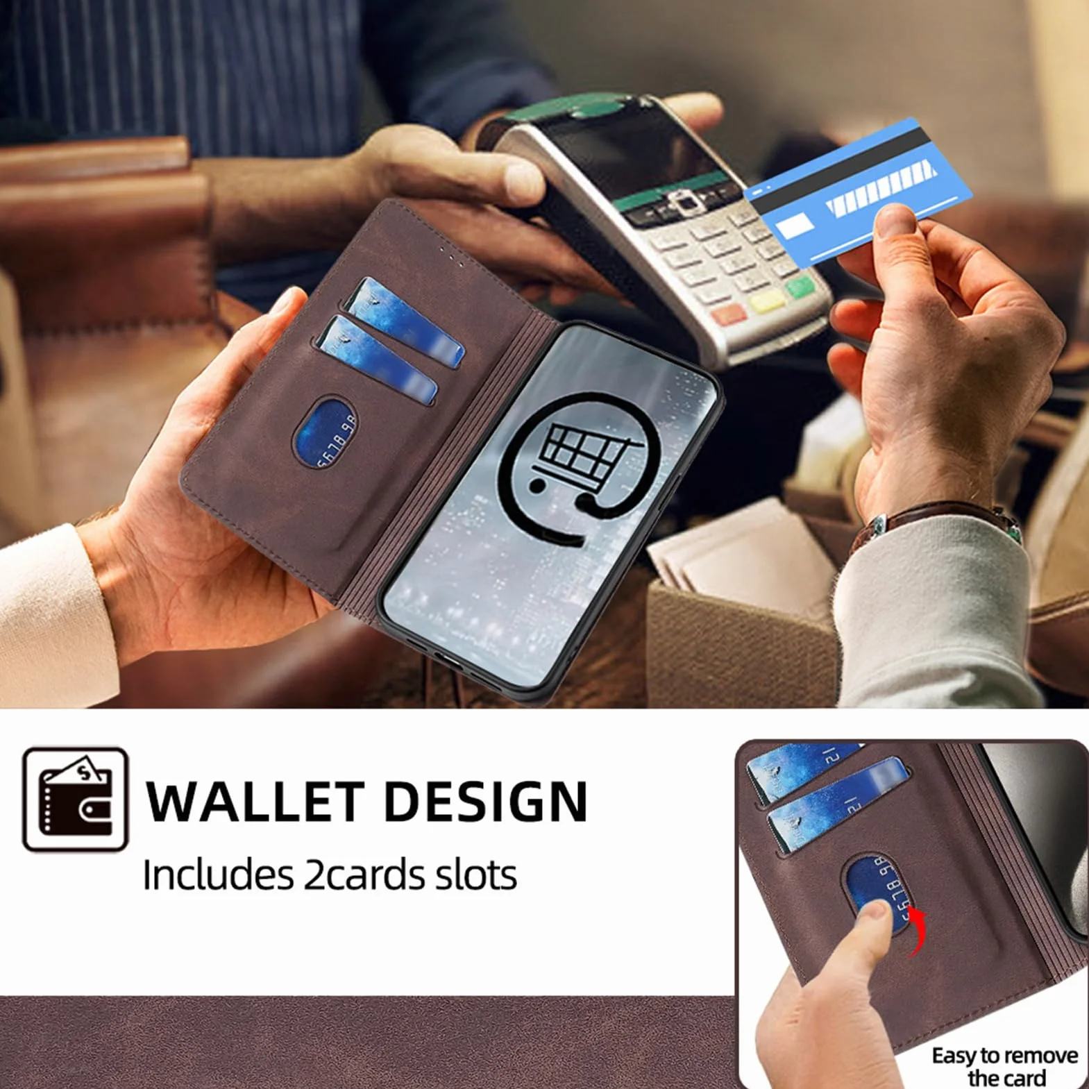 Etui portfelowe do Huawei Pura 90 Pro Max/90 Pro, matowe etui z klapką, skórzane etui z przegródkami na karty, zapięcie magnetyczne i elastyczne etui ochronne TPU, brązowe, 90 Pro