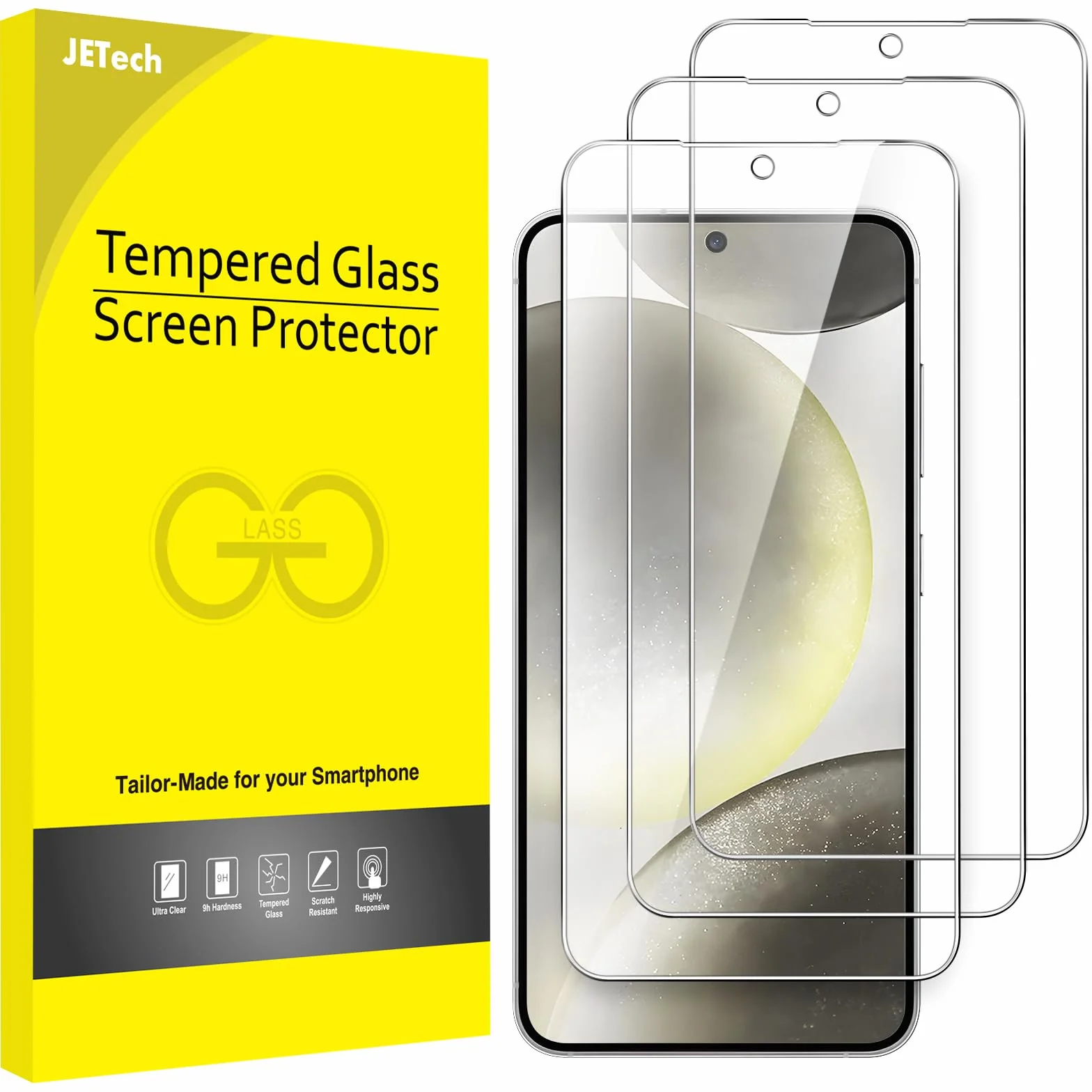 JETech Ochraniacz Ekranu dla Samsung Galaxy S24 5G 6,2 Cala, Szkło Hartowane, 3 Sztuki