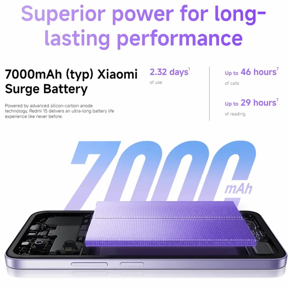 XIAOMI Redmi 15 4G smartfon, 8 GB/256 GB, 6,9 cala, wygodny dla oczu, bateria 7000 mAh, szybkie ładowanie 33 W i odwrotne ładowanie 18 W, szary tytanowy (nie zawiera ładowarki)