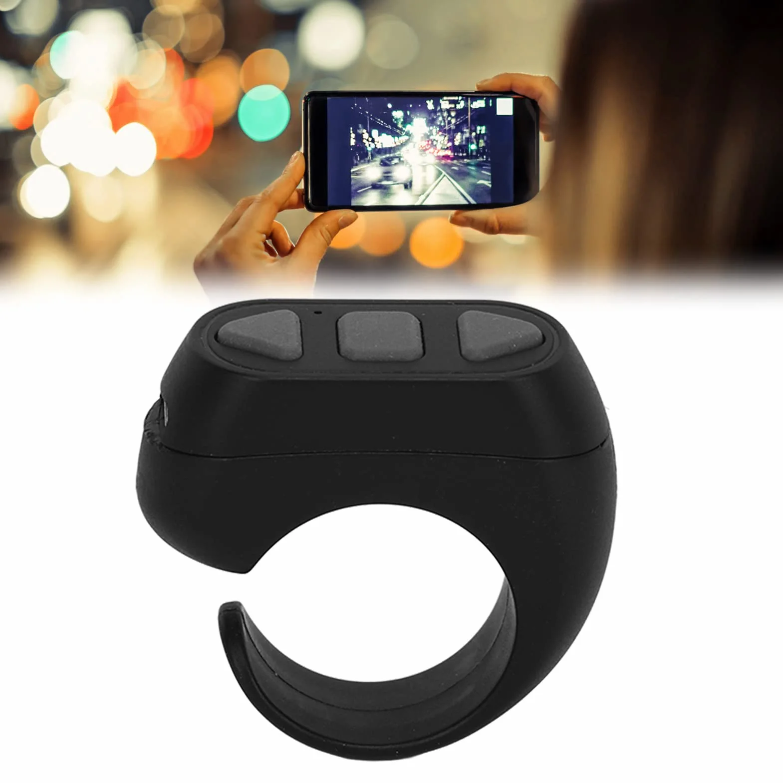 Pilot Zdalnego Sterowania Bluetooth Page Turner, Zdalny Kliker Pierścienia Przewijania dla App Kamera Zdalna Migawka Przycisk Selfie, z IOS, Androidem i Harmony OS (Czarny)
