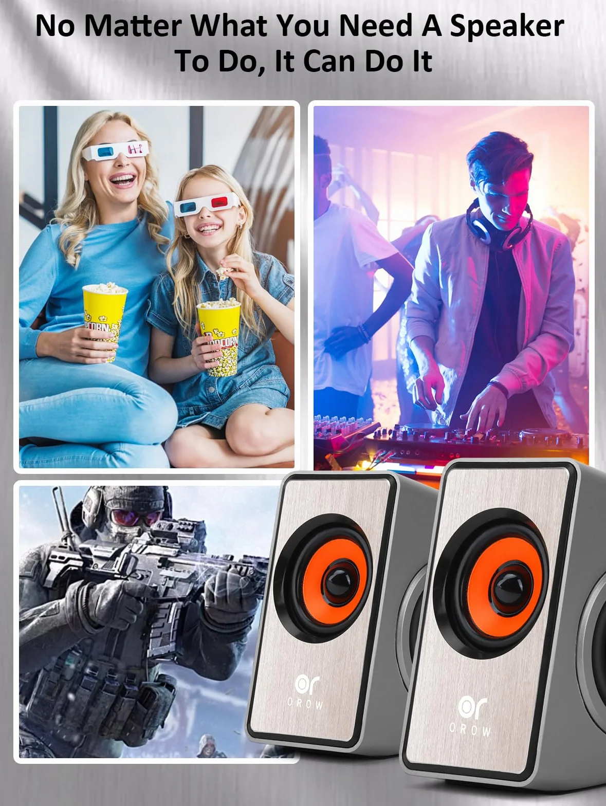 OROW głośnik PC 12 W mini głośnik USB z membraną basową srebrny