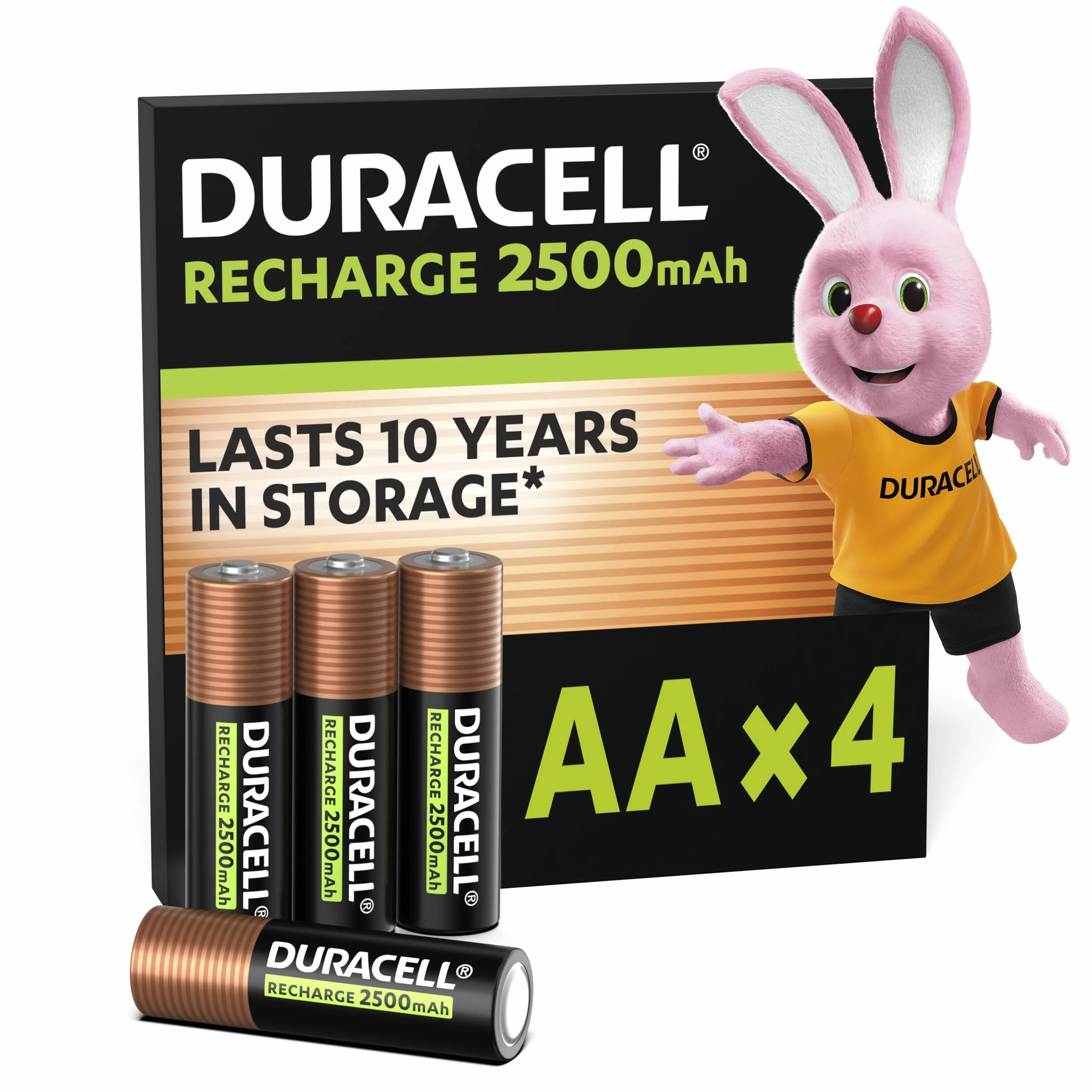 Duracell Akumulatorki Rechargeable, 4 szt., AA 2500 mAh NiMH, Fabrycznie naładowane, Nasze działające najdłużej akumulatorki z opakowaniem w 100% nadającym się do recyklingu, nie zawiera plastiku