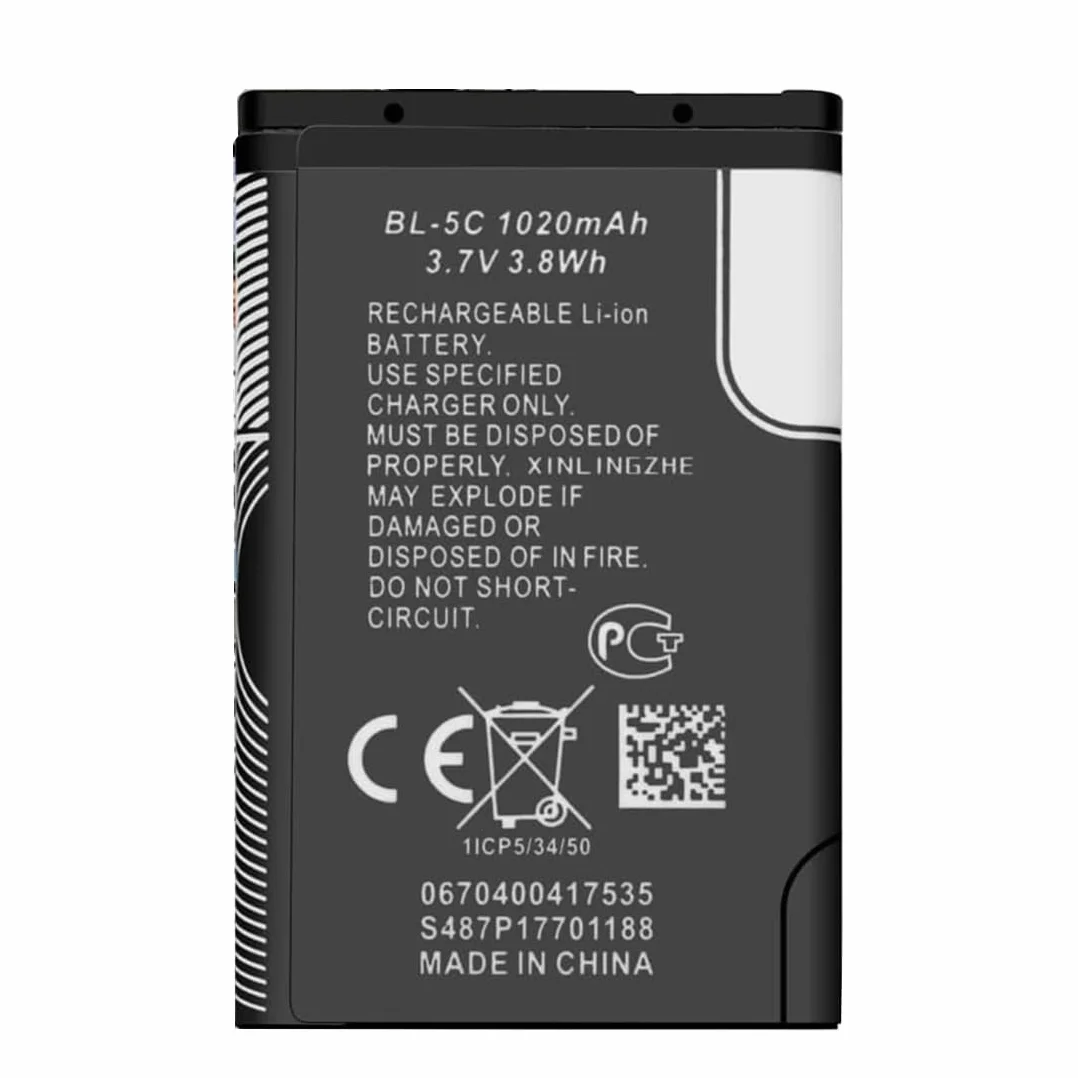 BL-5C akumulator, 1020 mAh litowo-jonowy akumulator zamienny do Nokia 1100 1600 2310 3100 3110 3120 5030 6030 6230 6270 6600 N70 i DIGITRADIO 1/2, TECHNIRADIO 6/RRDR,akumulator wielokrotnego ładowania