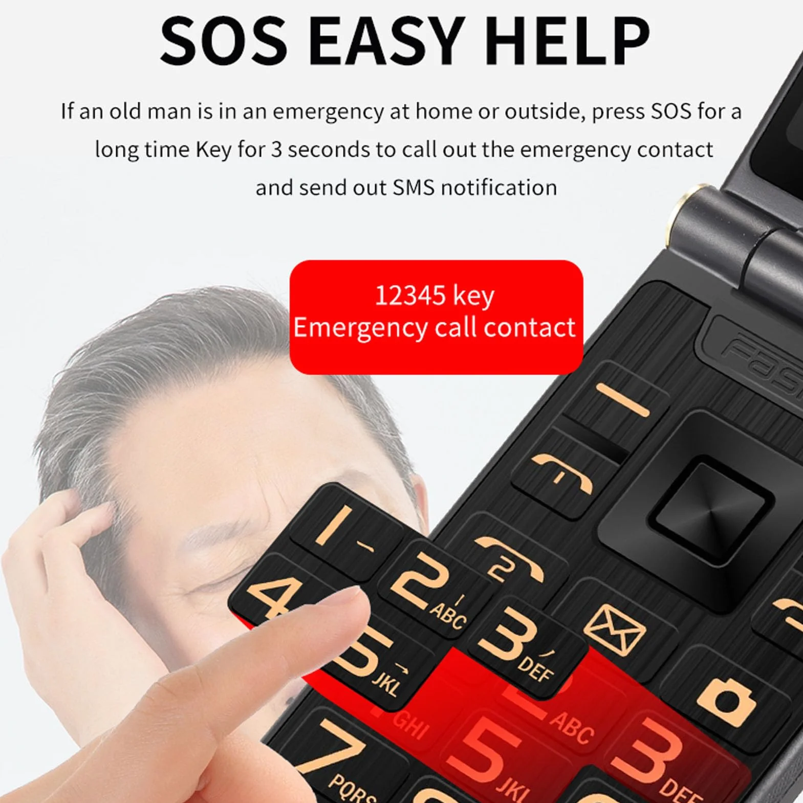 Telefon z klapką dla seniorów, 3G duży ekran dwustronny 3.0 calowy telefon komórkowy duże przyciski 5900 mAh długi tryb gotowości, podwójna karta SIM, latarka LED, telefon komórkowy złoto