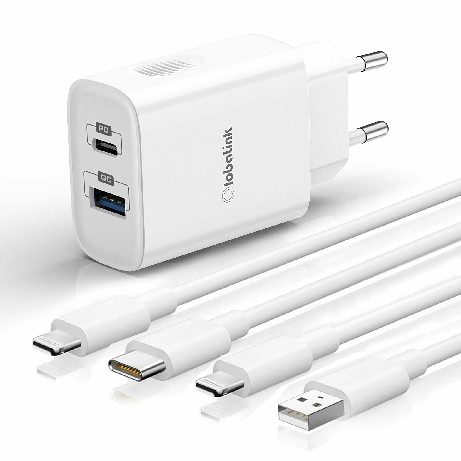 GlobaLink Szybka ładowarka do iPhone'a 20 W, zasilacz USB C z kablem Lightning 2 m + kabel Lightning 2 m, certyfikat MFi, do iPhone 13 Pro Max/mini 12 Pro Max 11 X