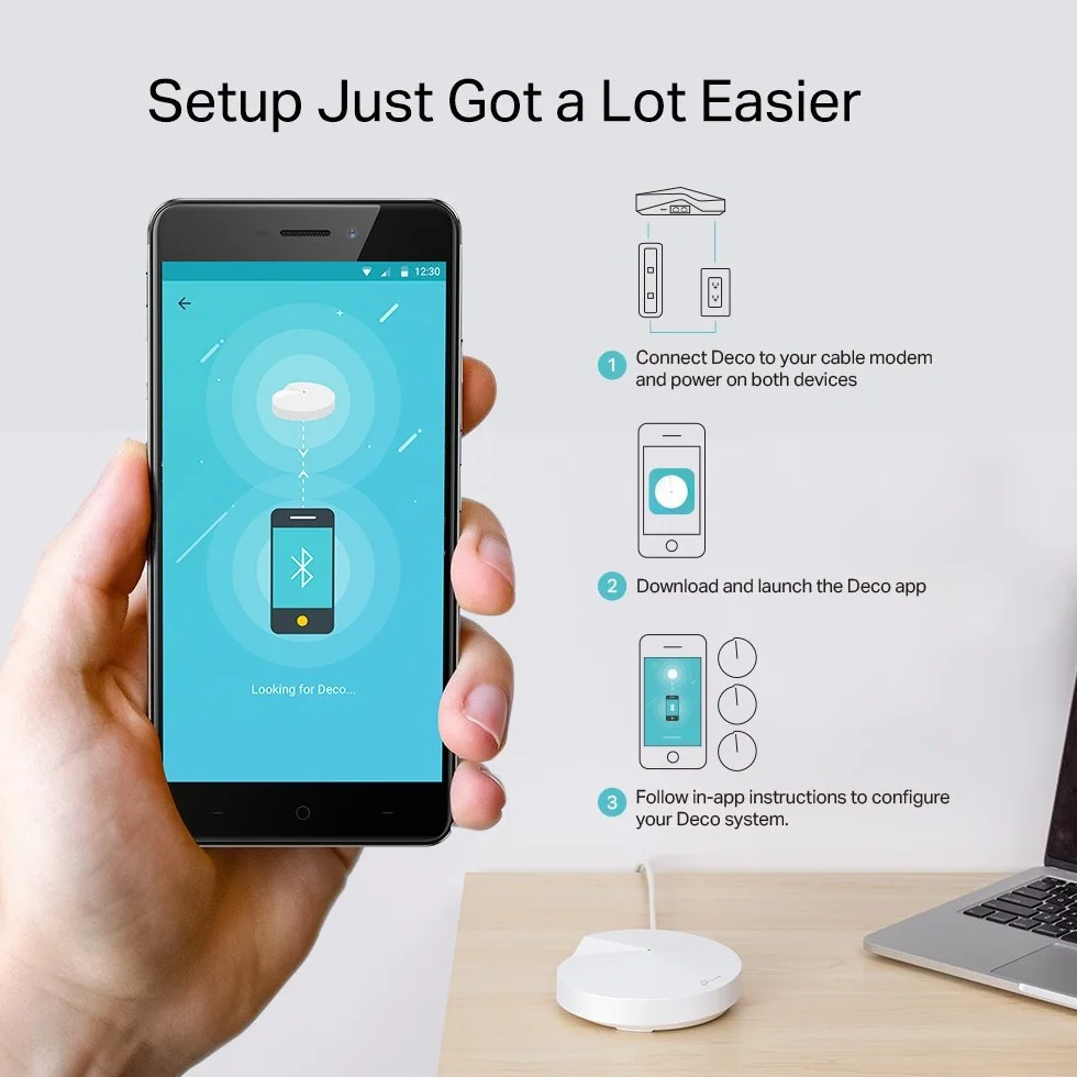 TP-Link Deco M5 Wifi Mesh, zestaw 3 jednostek do 500 ㎡, AC1300, do domów dwu- lub 3-piętrowych, z podwójną prędkością 1267 Mbps, wymień tradycyjne routery i przedłużacz Wi-Fi, kompatybilny z Alexą