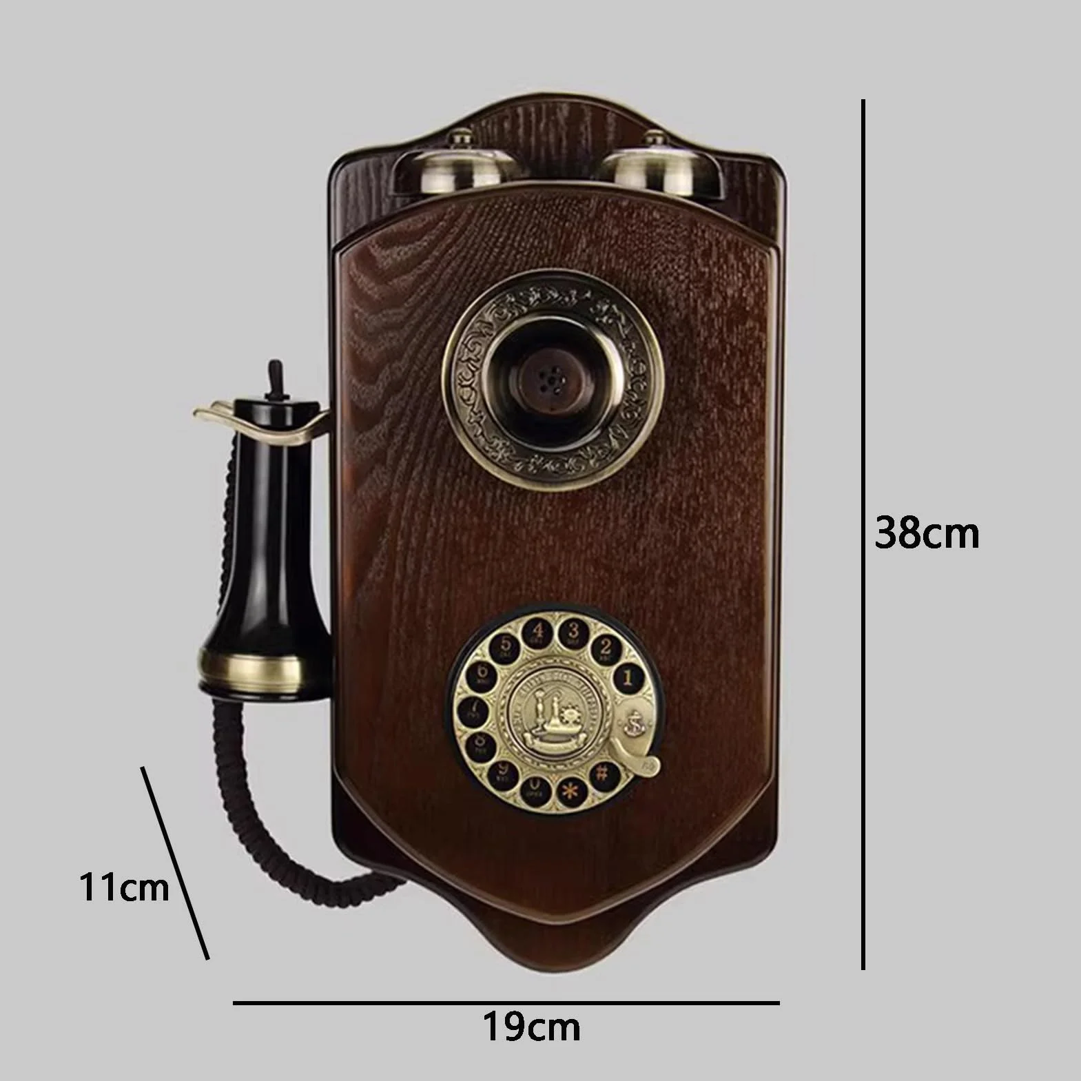 HJMMWT Telefon w stylu retro, staromodne telefony stacjonarne z lat 60. XX w. do domu, biura, vintage, przewodowe z mechanicznym dzwonkiem/ponownym wybieraniem, drewno dla seniorów, czerwony