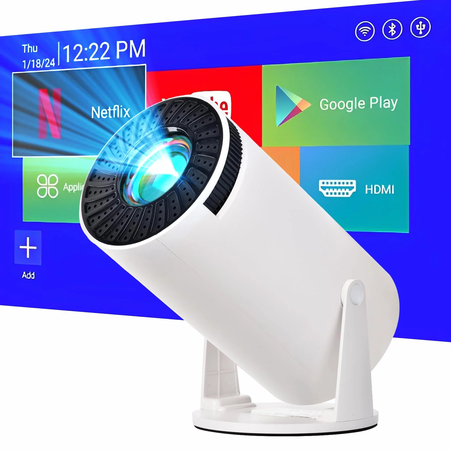 Mini projektor wideo kompatybilny z WiFi i Bluetooth, 1080P, Android 11.0 TV OS, Netflix, YouTube, HDMI, sterownik flash USB, kompatybilny z telefonem iPhone i systemem Android