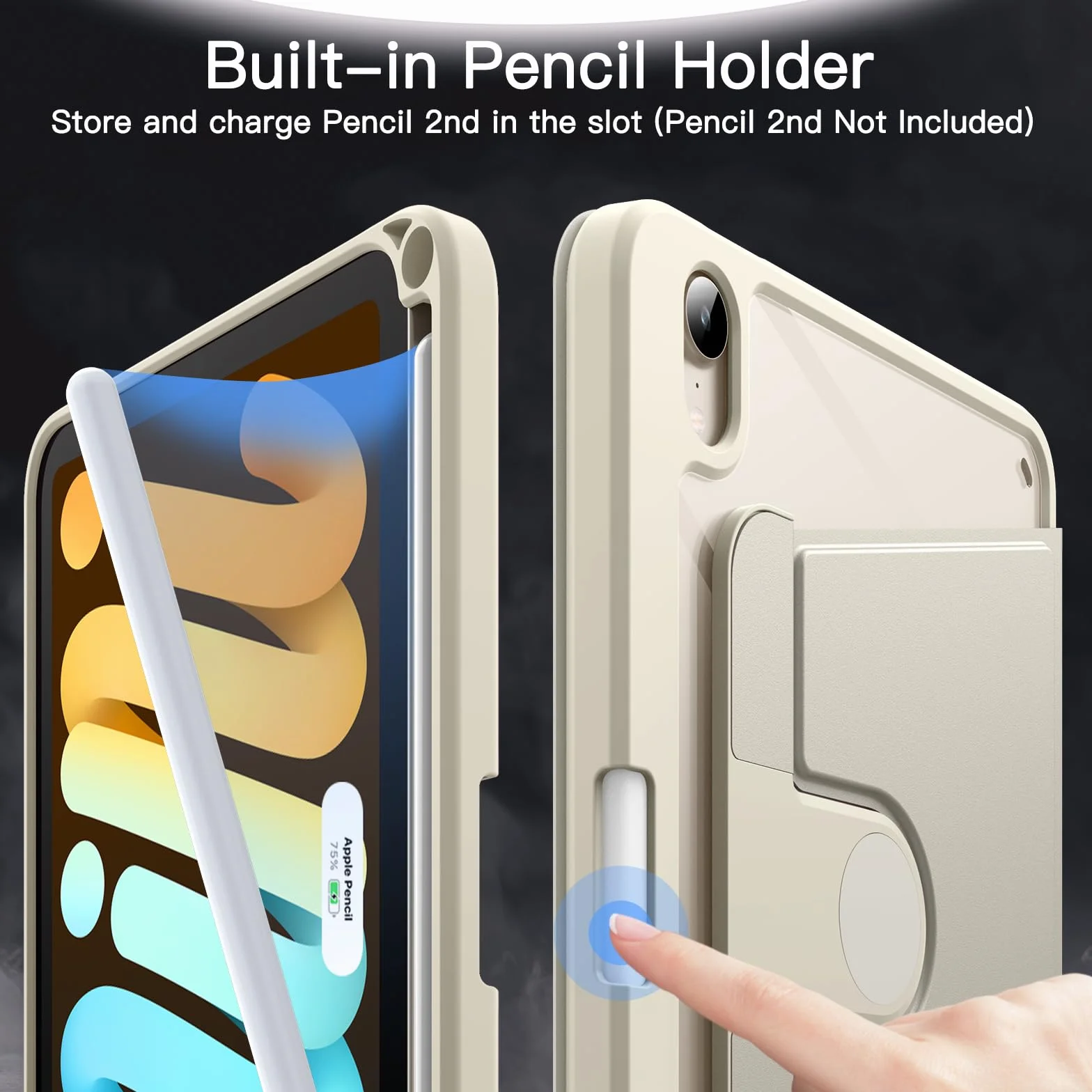 JETech Obrotowe Etui dla iPad mini (A17 Pro, Model 2024, 7. Generacji) / mini 6 (Model 2021, 6. Generacji), Obrotowa o 360 Stopni Stojaka Ochronnego Osłona Przejaśniać Tył (Księżycowa Poświata)