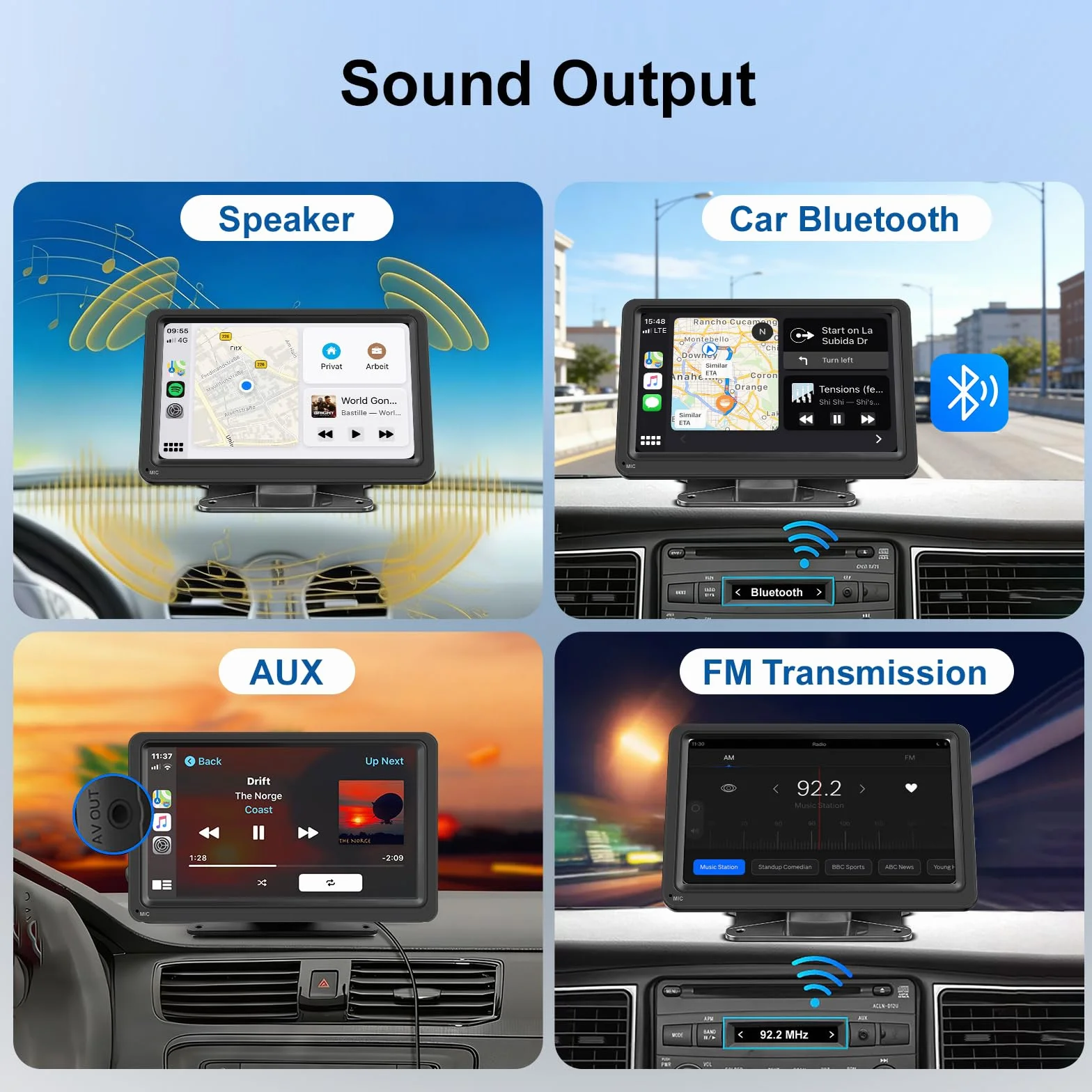7-calowy bezprzewodowy wyświetlacz CarPlay i Android Auto Display Carplay, radio samochodowe, Plug & Play, przenośne radio samochodowe z ekranem, nawigacja GPS, Bluetooth 5.0, Mirror Link, sterowanie