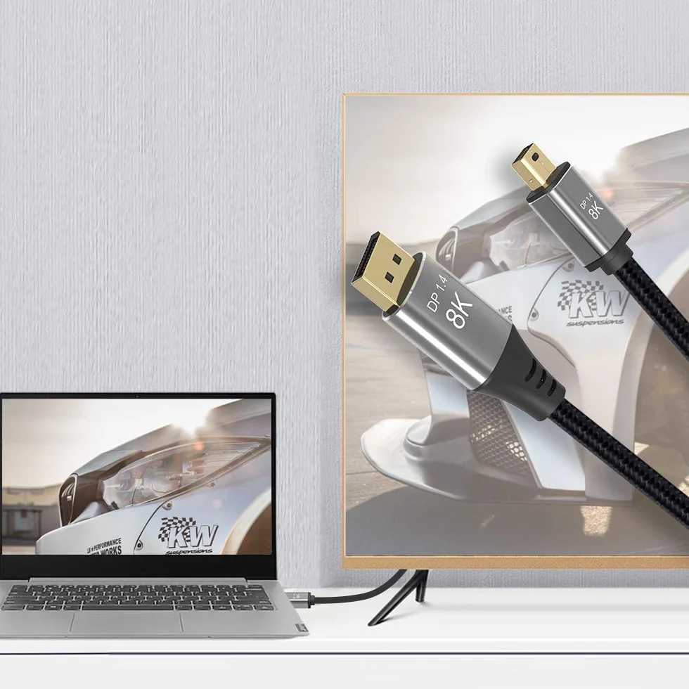 YIWENTEC Kabel Mini DP do DisplayPort 2 m, 8K (7680X4320) przy 60Hz 4K przy 144Hz DisplayPort 1.4 dwukierunkowa transmisja DisplayPort na Mini DisplayPort 8K (2 m)