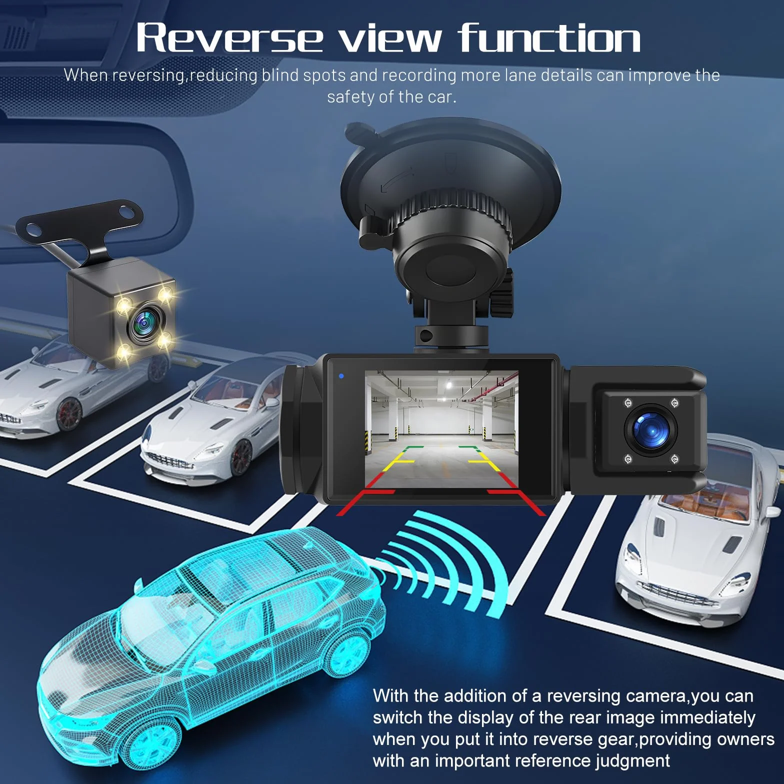 Kamera samochodowa 1080P, 3-kanałowa kamera Dash Cam z przodu i z tyłu wewnątrz, Full HD 2,0 cala ekran IPS kamera samochodowa z nagrywaniem w pętli, noktowizorem, wykrywaniem ruchu