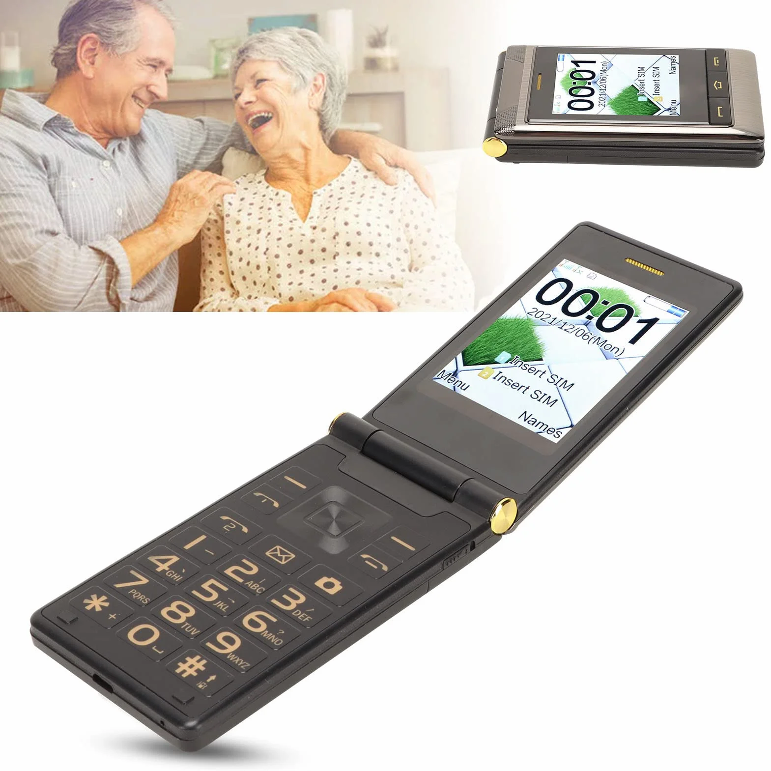 Odblokowane Telefony Komórkowe dla Seniorów, Telefon z klapką, Podstawowy Telefon Komórkowy z Dużym Przyciskiem dla Osób Starszych z Przyciskiem SOS, dużą głośnością, latarką,