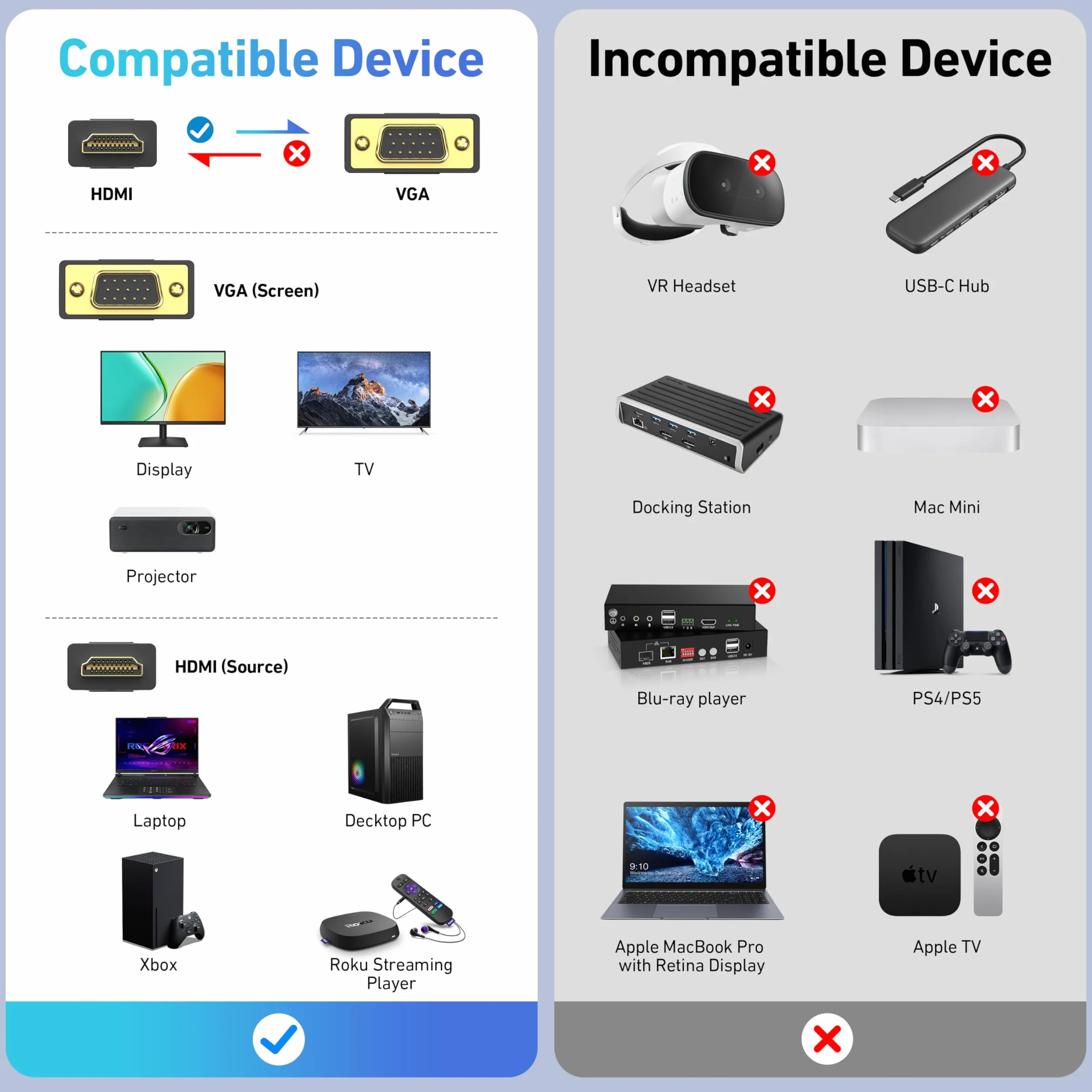 BENFEI Kabel HDMI na VGA 1,8 m, jednokierunkowy HDMI do VGA (męski-męski)