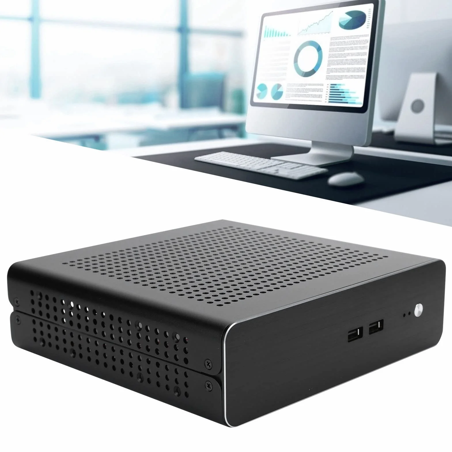 Ejoyous Obudowa Komputera Stacjonarnego W Całości Aluminiowa Obudowa HTPC G60S Mini ITX do Zasilacza DC ATX z 2 Opcjonalnymi Napędami USB 3 i Poziomym Pionowym Uchwytem ściennym do Domowego Biura
