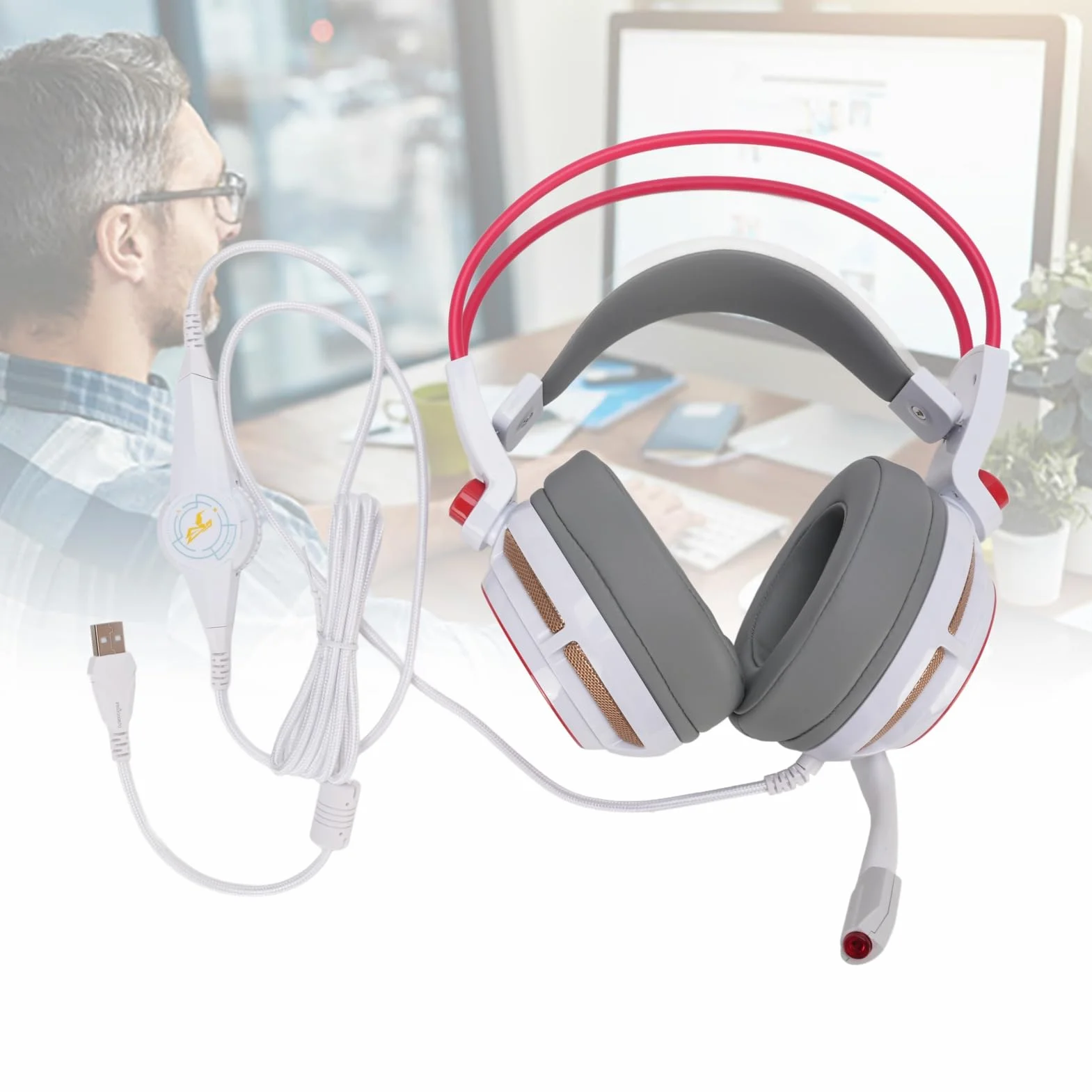 Fabater Gamingowy Zestaw Słuchawkowy 7.1 z Dźwiękiem Przestrzennym Słuchawki USB, Jednostka Rezonansowa o Tej Samej Częstotliwości, Zapewniająca precyzyjną i szybką ocenę w Grach