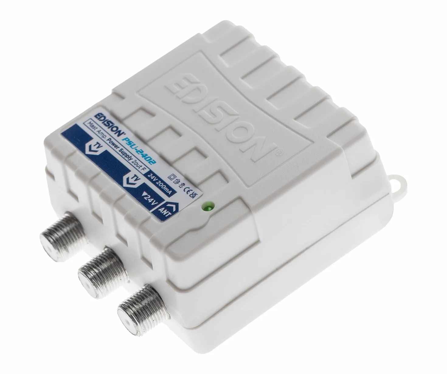 EDISION Zestaw MAK-100: Wzmacniacz anteny telewizyjnej 1UHF, 10-25dB, 107 dBmV, 24 V, do cyfrowej naziemnej DVB-T/T2, z filtrem 5G LTE + zasilaczem 24 V 200 mA F, 2 wyjścia