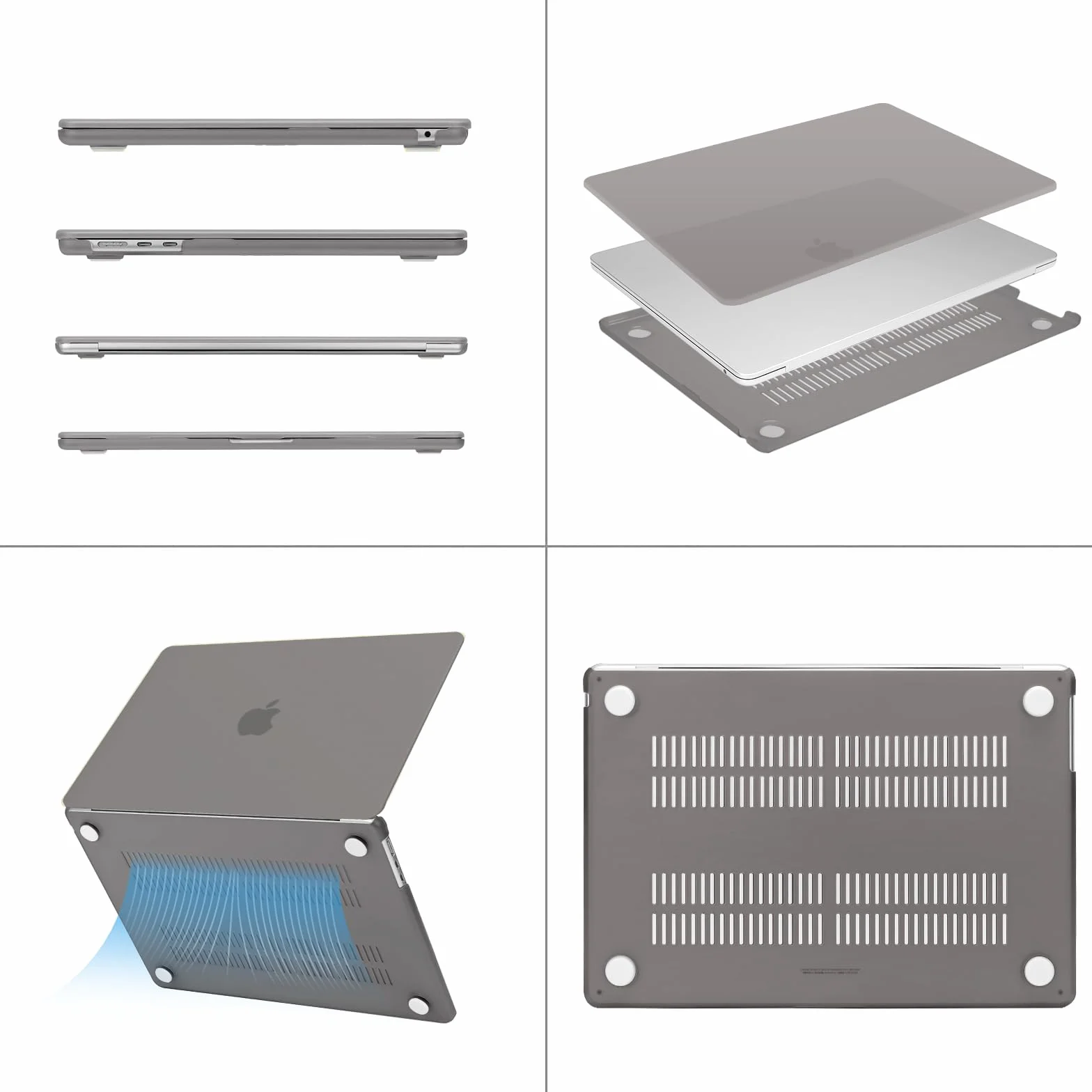 MOSISO Etui kompatybilne z MacBookiem Air 15 Cali 2025 2024 2023 M4 M3 M2, obudowa do Air 15 cali A3241 A3114 A2941 & Klawiatura i osłona ekranu i coaster, szary