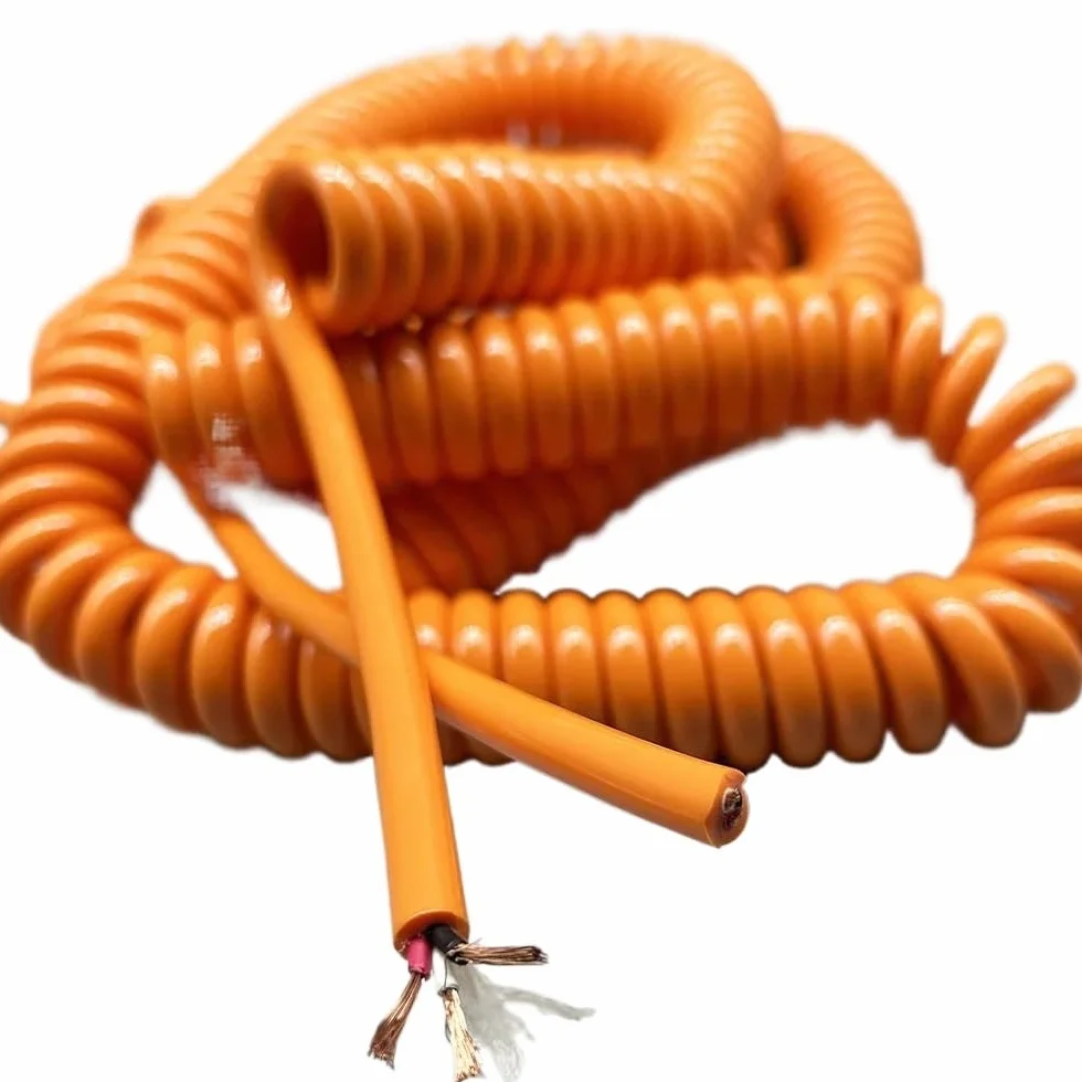 Sprężynowy przewód zasilający Flex Curly Spring Co Sprężynowy spiralny 3-żyłowy kabel ładujący 1 mm2 Pomarańczowa miedź beztlenowa, zwijany 20 m(Stretch 6 Meters)