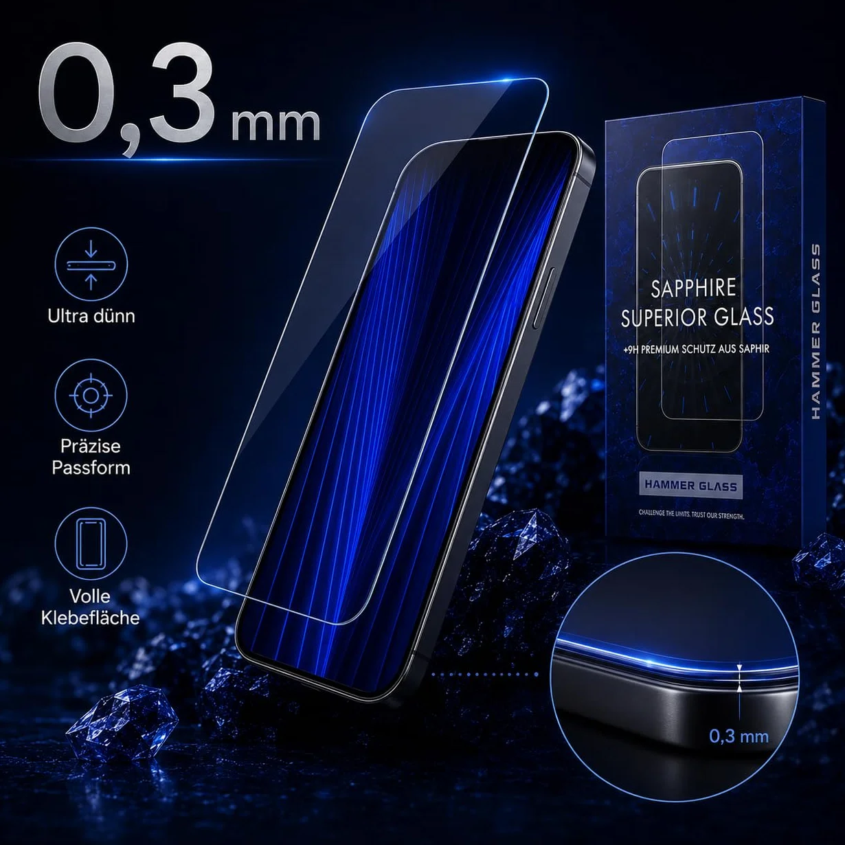 Hammer Glass 100% szafirowe szkło młotkowe do iPhone 17 Air Panzer szkło ochronne, ponad 9H twardość 9H + szkło ochronne na wyświetlacz z szafiru 6,55", łatwe narzędzie do montażu, ultra przezroczyste