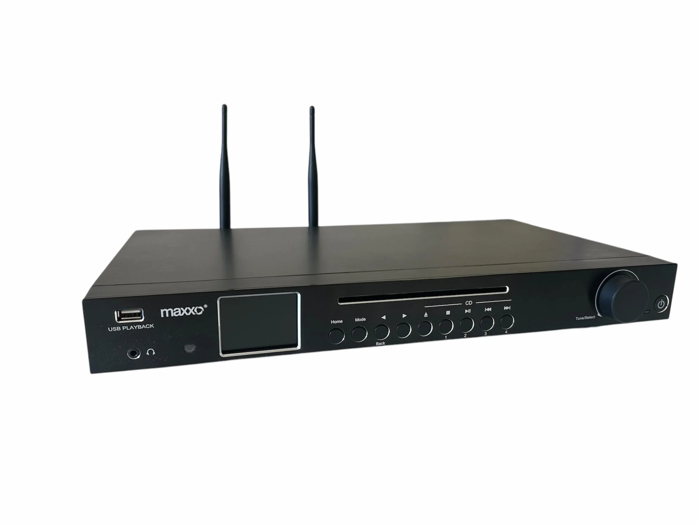 Maxxo TR04CD Tuner Hi-Fi, radio cyfrowe z DAB+, FM, radio internetowe, odtwarzacz CD, Bluetooth, Wi-Fi, Spotify, USB, UPnP, RDS, kolorowy wyświetlacz 2,4", budzik, pilot zdalnego sterowania – czarny