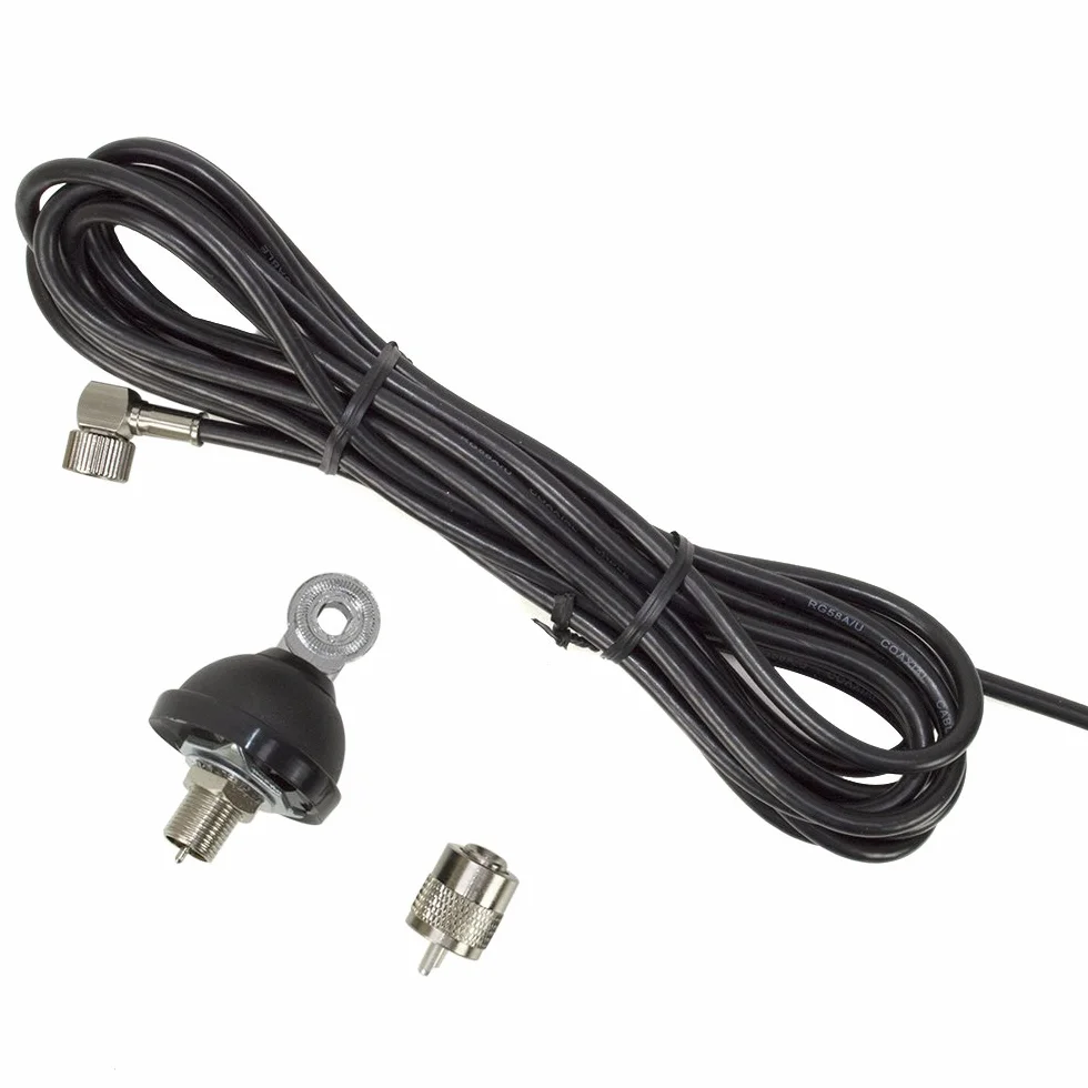 Kabel przyłączeniowy anteny CB PNI FC27 4 m, łącznie z wtyczką PL259 i uchwytem montażowym do anteny CS ze śrubą motylkową
