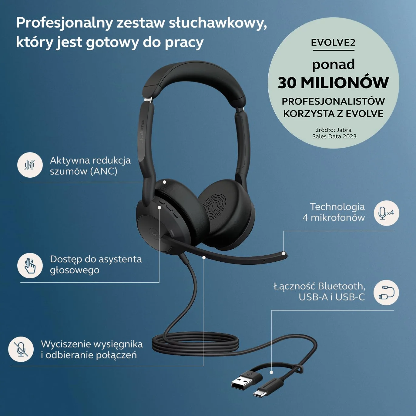 Jabra Evolve2 50 USB C-A MS Stereo