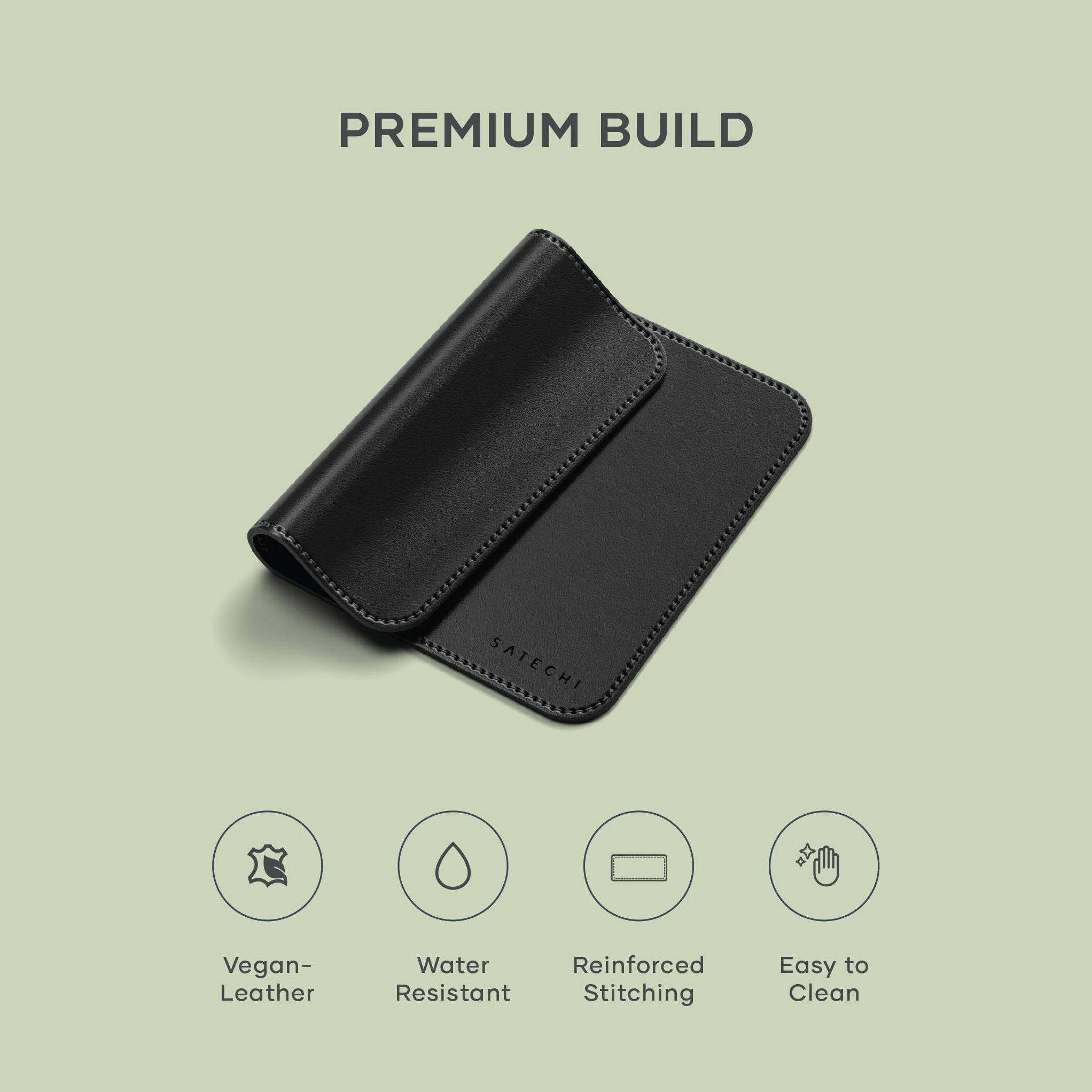 SATECHI dwustronna podkładka pod mysz, 25 × 19 cm, czarna | Odporna na zarysowania i wodę, materiał premium (PU), gładka powierzchnia