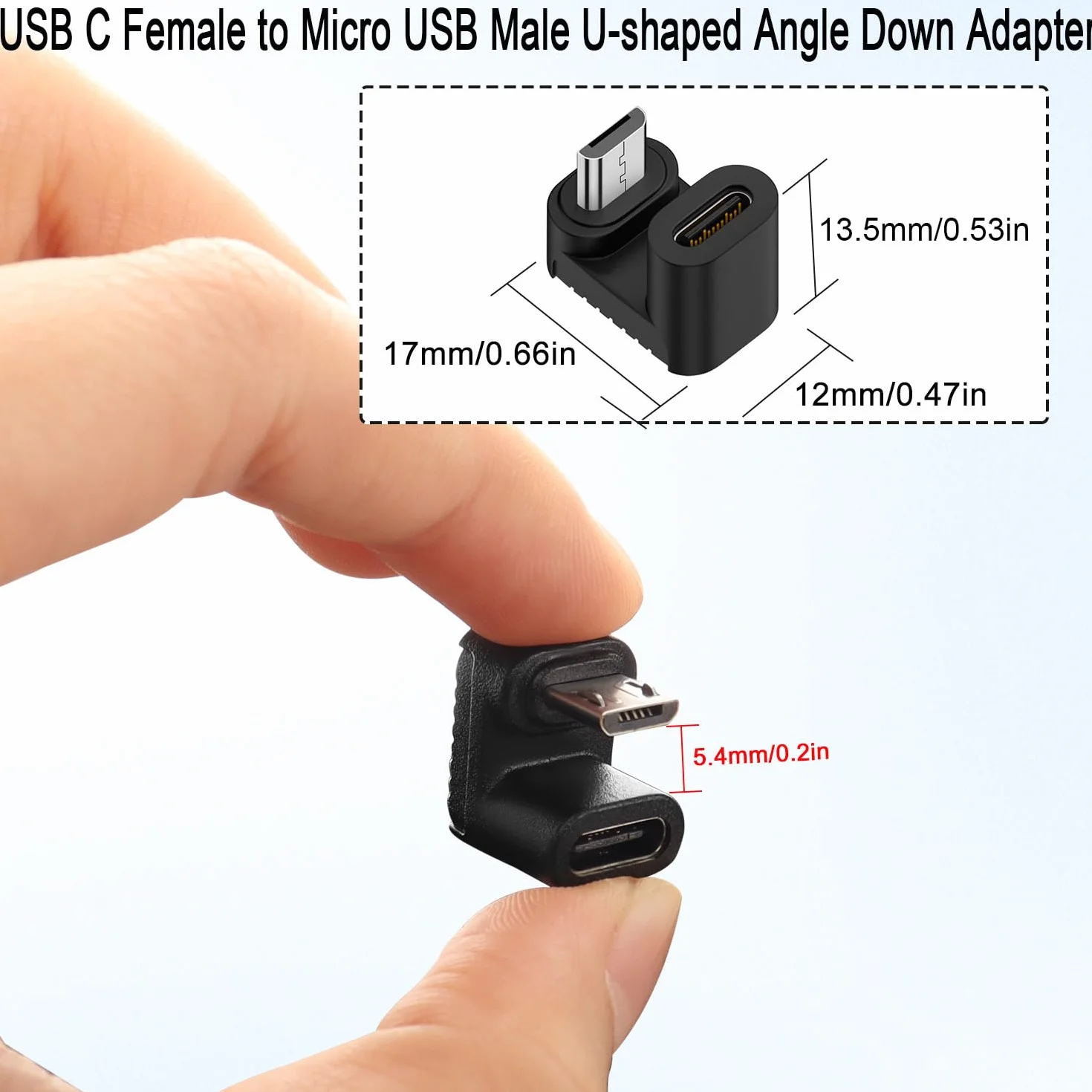 QIANRENON USB C na Micro USB ładowanie, dane w kształcie litery U, złącze typu C, wtyczka micro USB, kąt 180 stopni, adapter do dołu 10 W 480 Mbps, podziałka w kształcie litery U 5,4 mm, 2 szt.