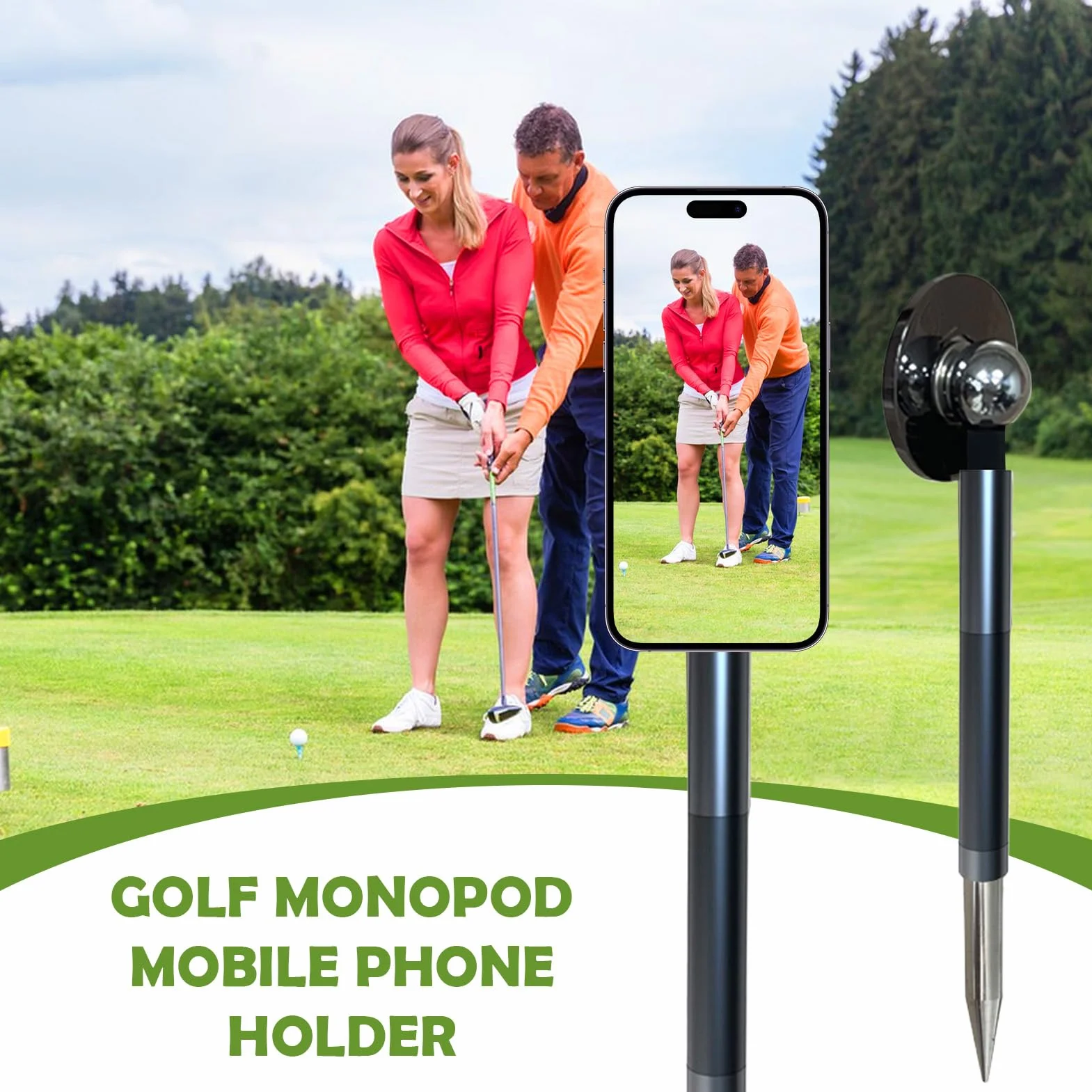 Selfie Stick Golfowy Przenośny stabilny stop analizator kamera telefon | Monopod golfowy selfie stick z kołkiem do ziemi Pomoc Treningowa Dla Vlogerów I Amatorów
