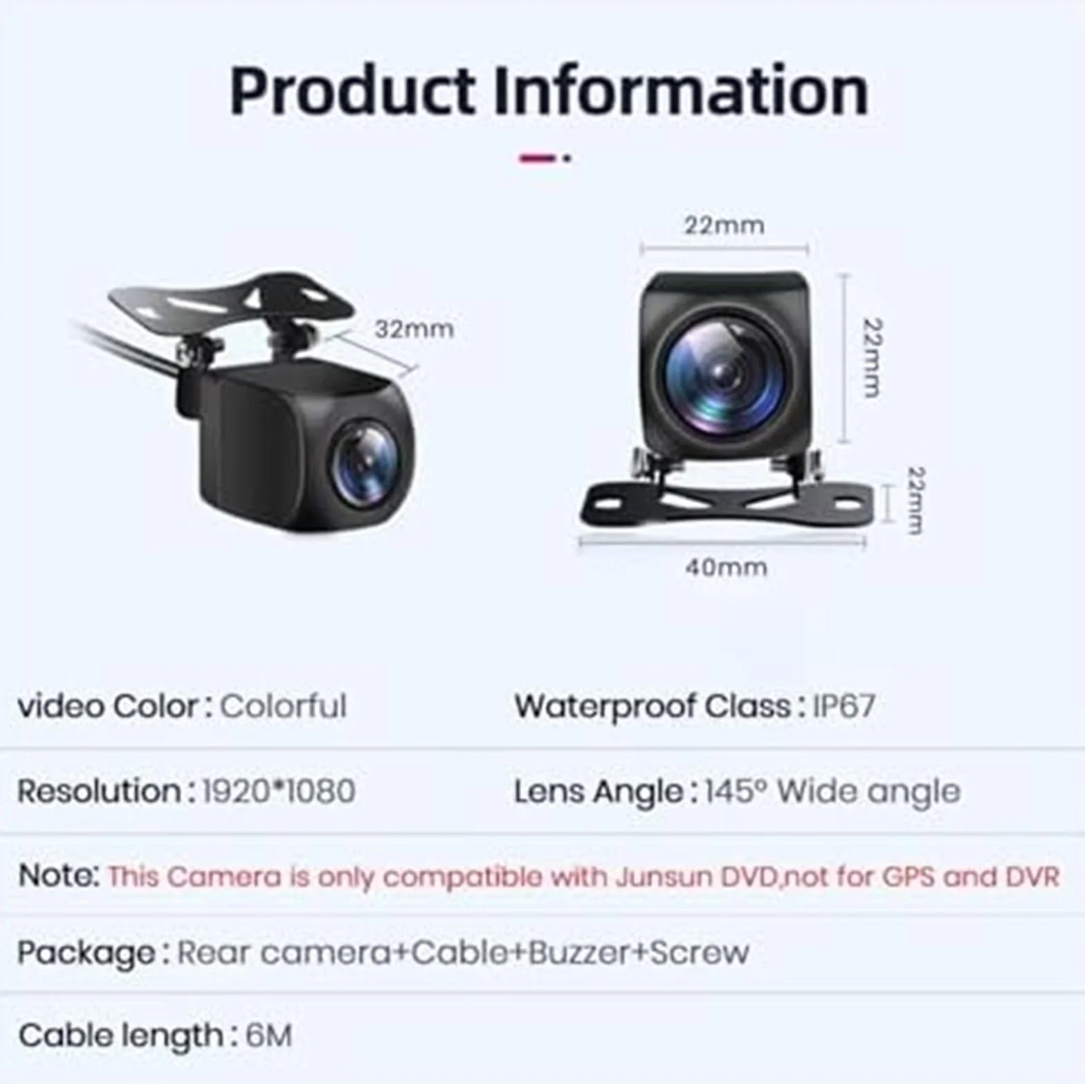 Tylna kamera pojazdu Kamera cofania samochodu Ahd 1080P Alarm Wodoodporna 145 Szerokokątna kopia zapasowa AI, dla inteligentnego widoku z tyłu(BLACK HS17)