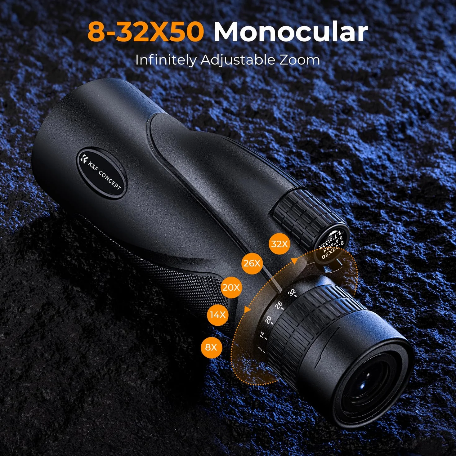 K&F CONCEPT 8–32 x 50 Monokular zoom z uchwytem na telefon komórkowy, monokular dla dorosłych - pryzmat BAK4 i soczewka FMC - wodoodporny IP66 - świetny do obserwacji ptaków, wędrówek, polowania