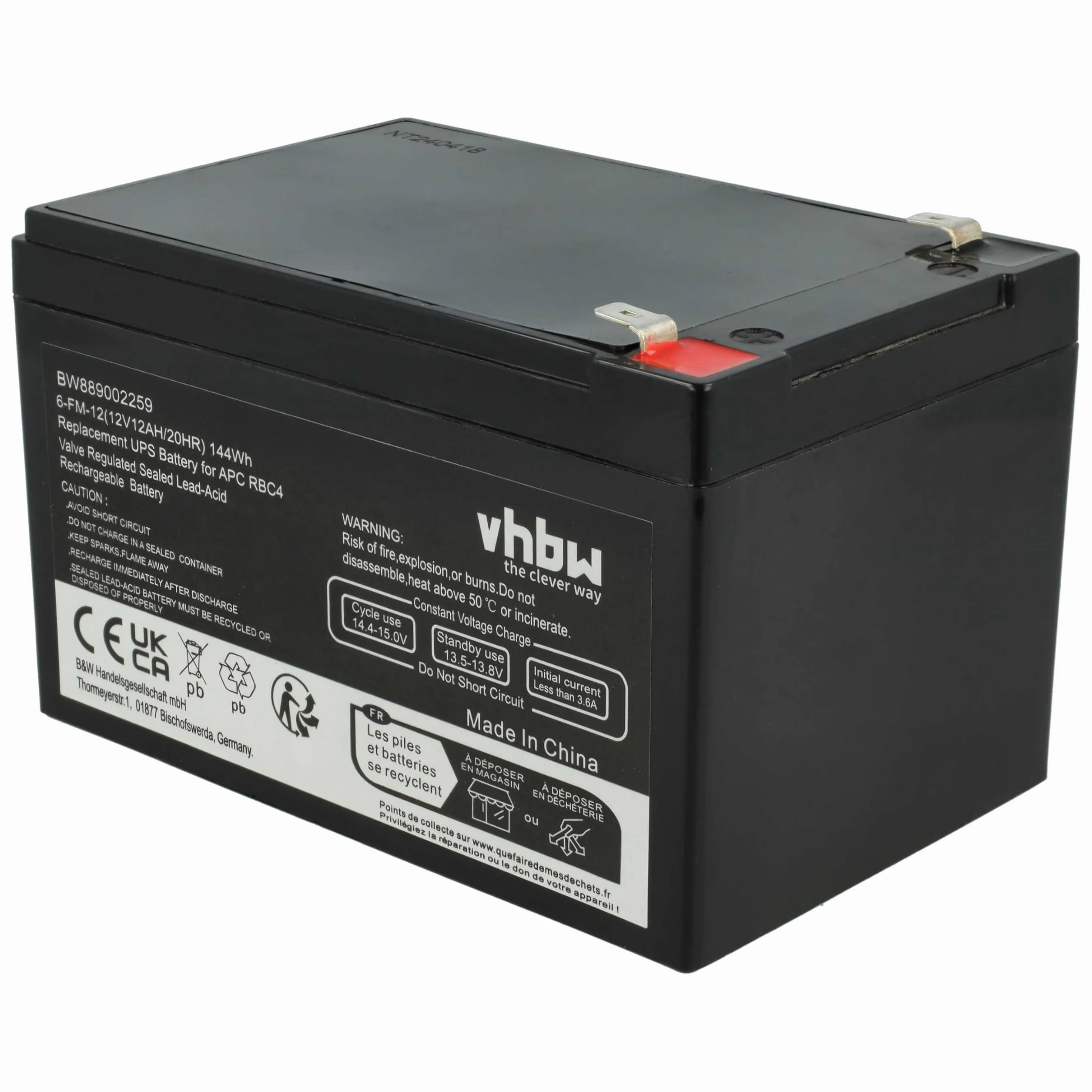 vhbw 2 x akumulator kompatybilny z APC Back-UPS, BE750BBX450, BE750BB USV (12 Ah, 12 V, AGM)