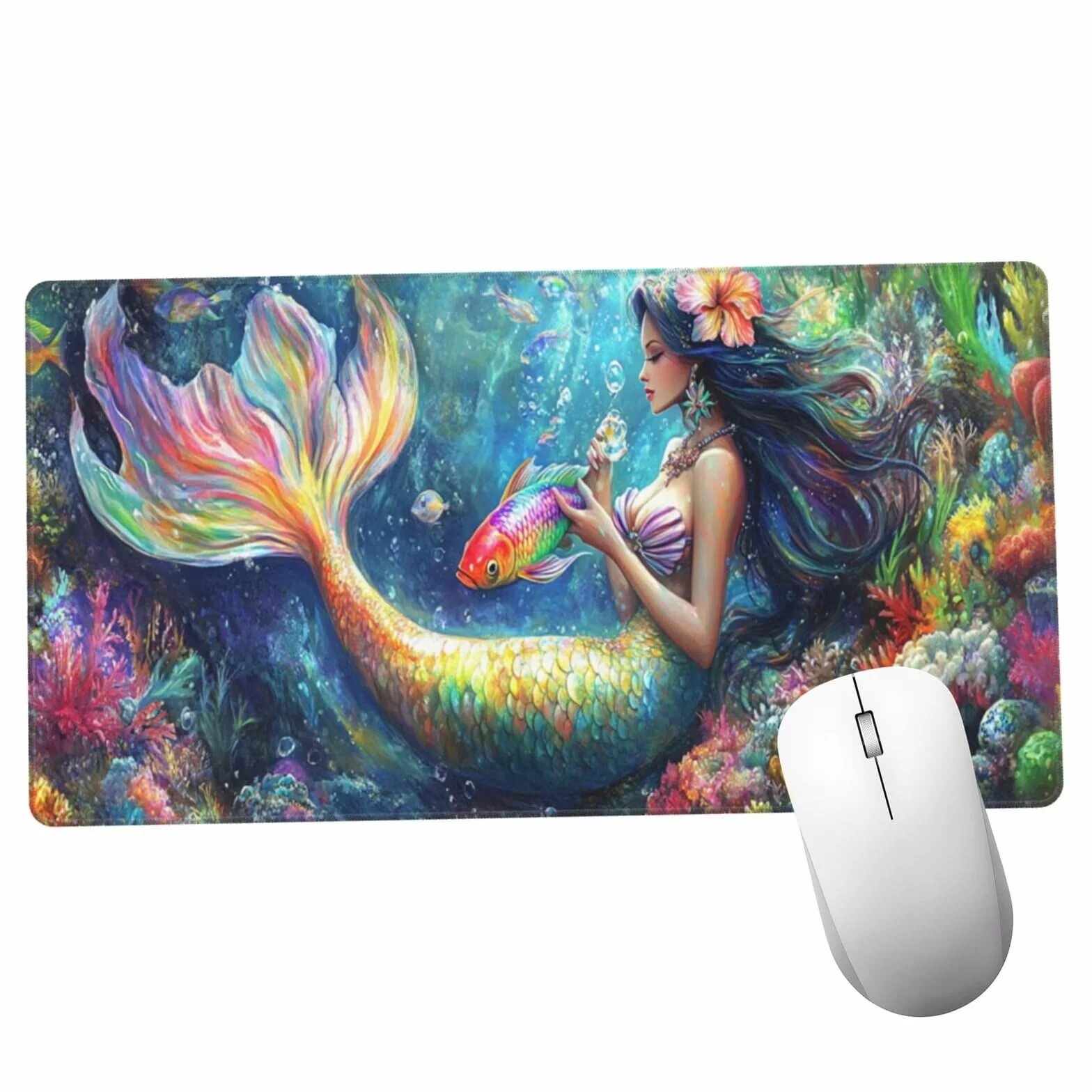 Kolorowa podkładka pod mysz Podkładka pod mysz do gier duża XXL syrenka 1400 x 600 x 3 mm antypoślizgowa tkanina, podkładka na biurko bardzo duża tkanina, dla graczy, akcesoria do gier Y1246