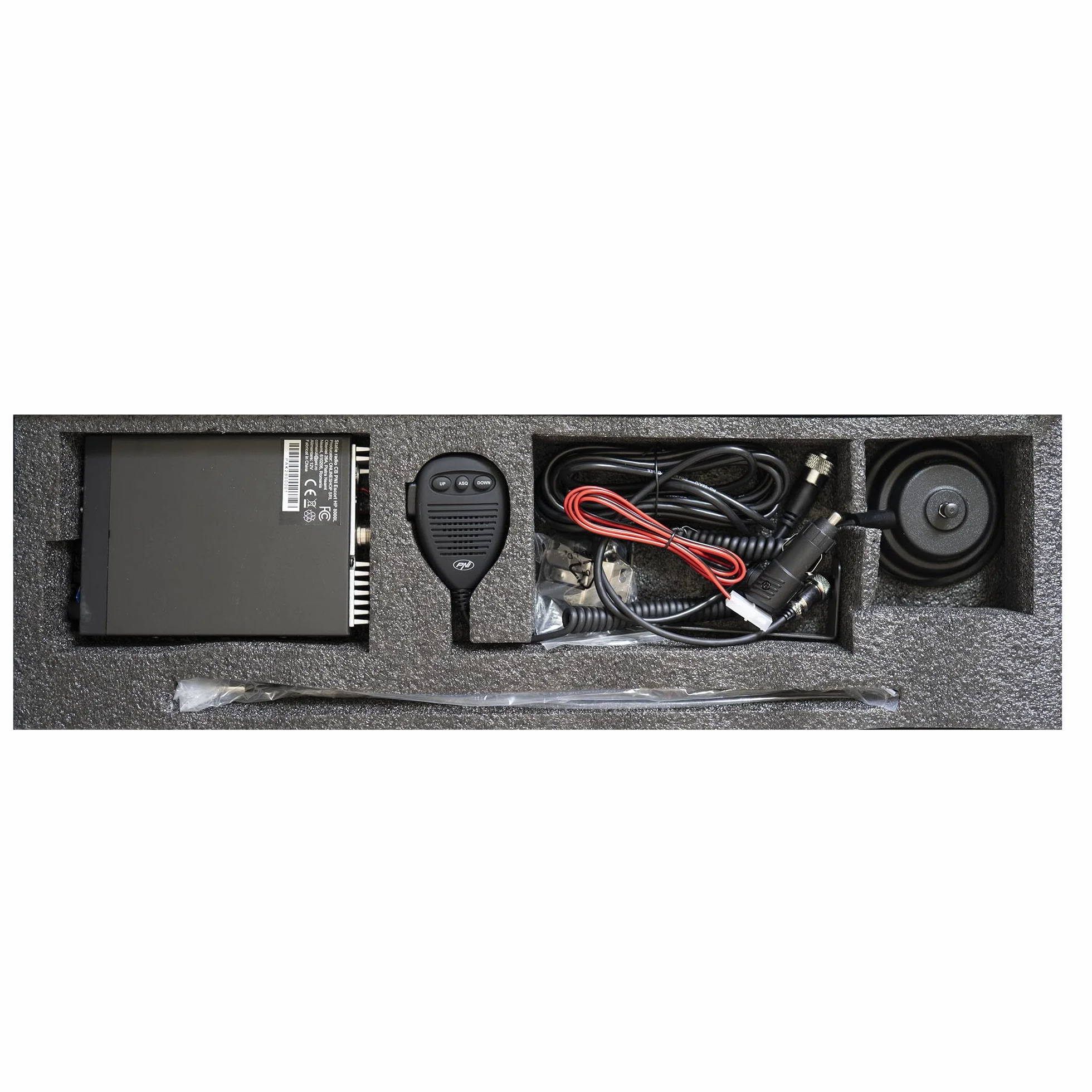 CB radio zestaw PNI ESCORT HP 8000L ASQ + antena CB PNI Extra 40 SWR 1.0, wysokość 44 cm, kabel RG58 i uchwyt magnetyczny w zestawie