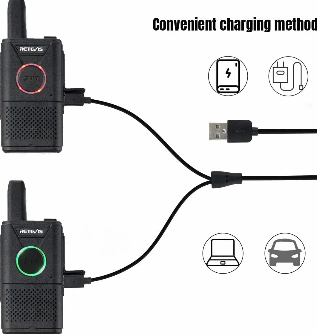 Retevis RT618 Walkie Talkie Dual Ptt, Ultracienkie Radio 2-DrożNe Bez Licencji Pmr446, Walkies Z 5-Portową łAdowarką Usb, PrzenośNy Walky Talky Dla KelneróW W Restauracjach, Hotelach (Czarny, 5 Sztuk)