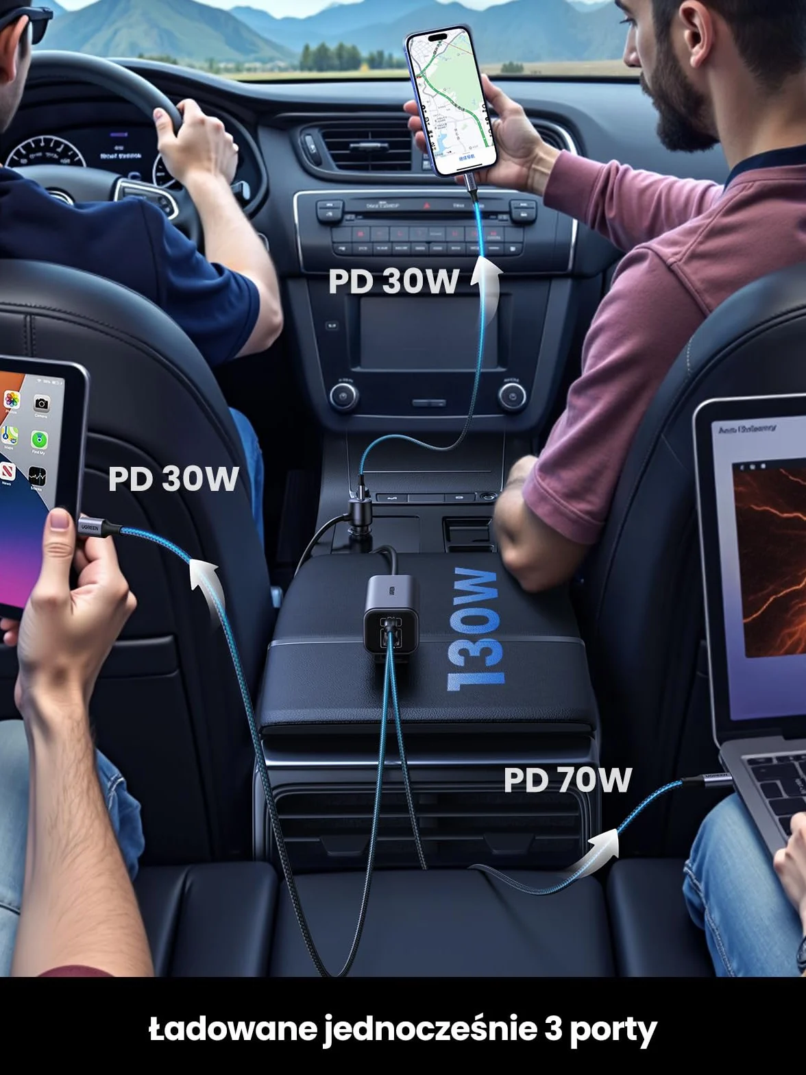 Wyjście USB-C 100W, adapter do gniazda zapalniczki samochodowej, ładowarka samochodowa do iPhone'a, Macbooka, iPada, GPS-a